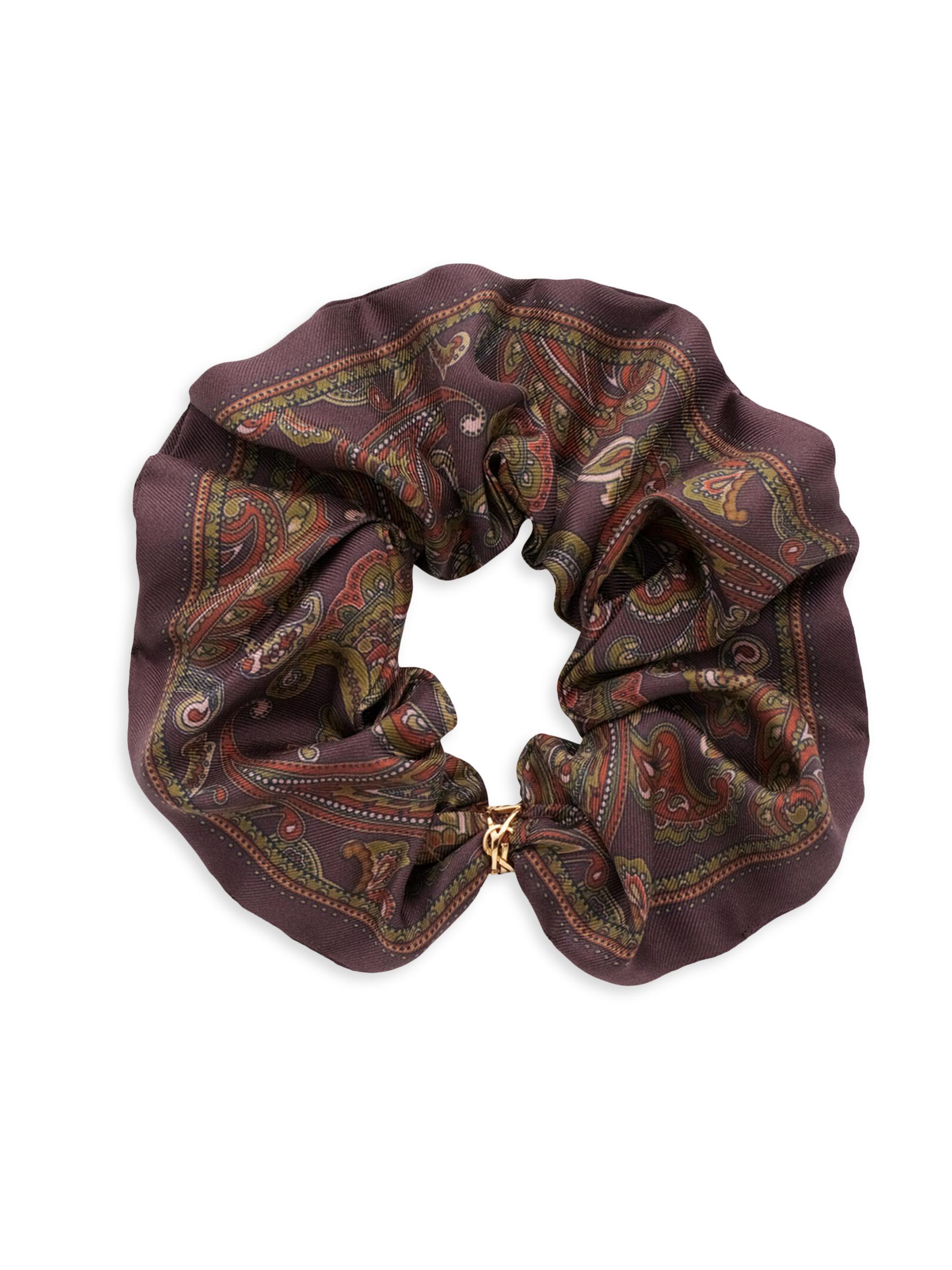 Saint Laurent Women's Scrunchie in Paisley Silk Twill - Light Brown