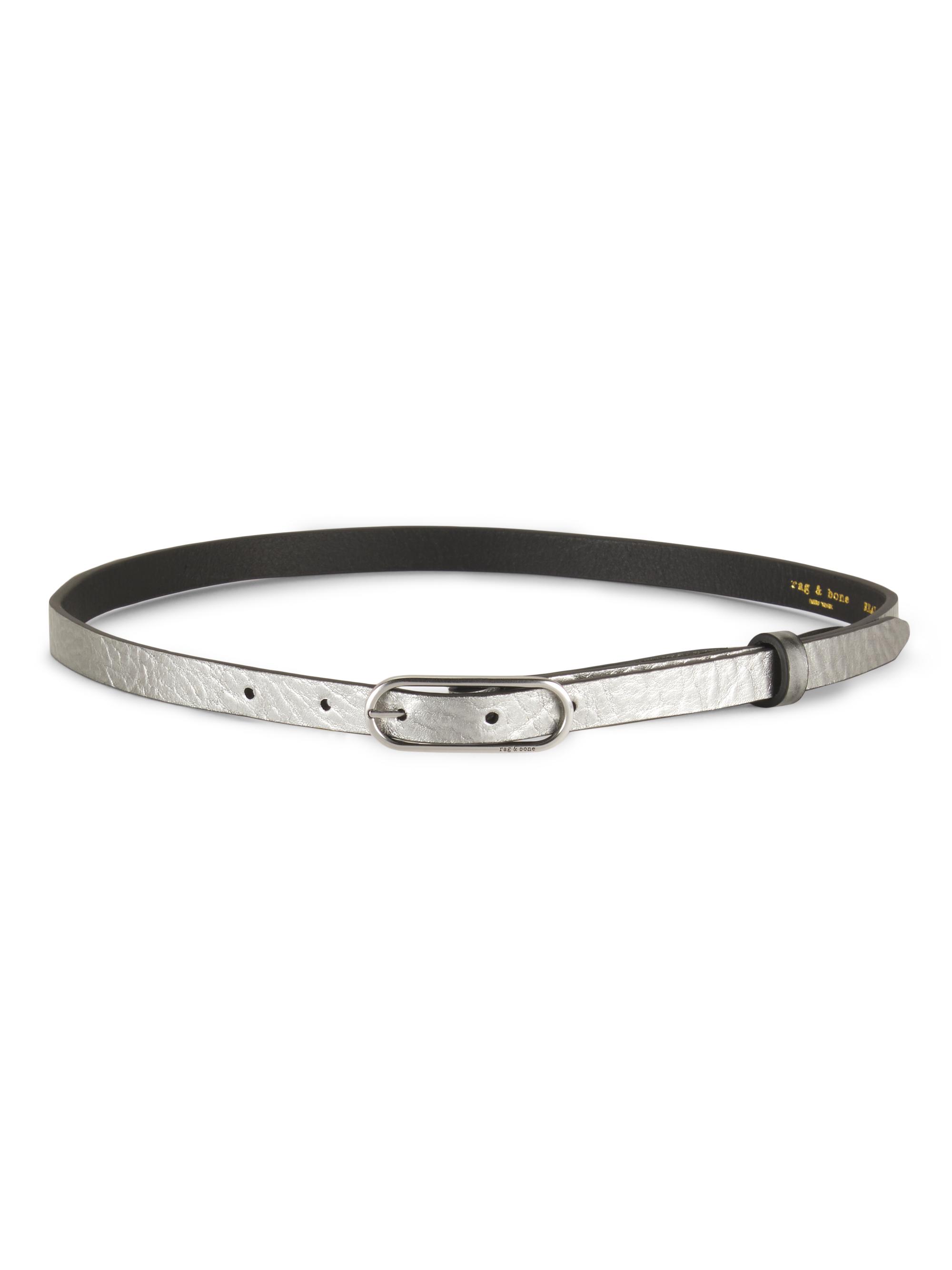 rag & bone Women's Slim Metallic Leather Belt - Silver