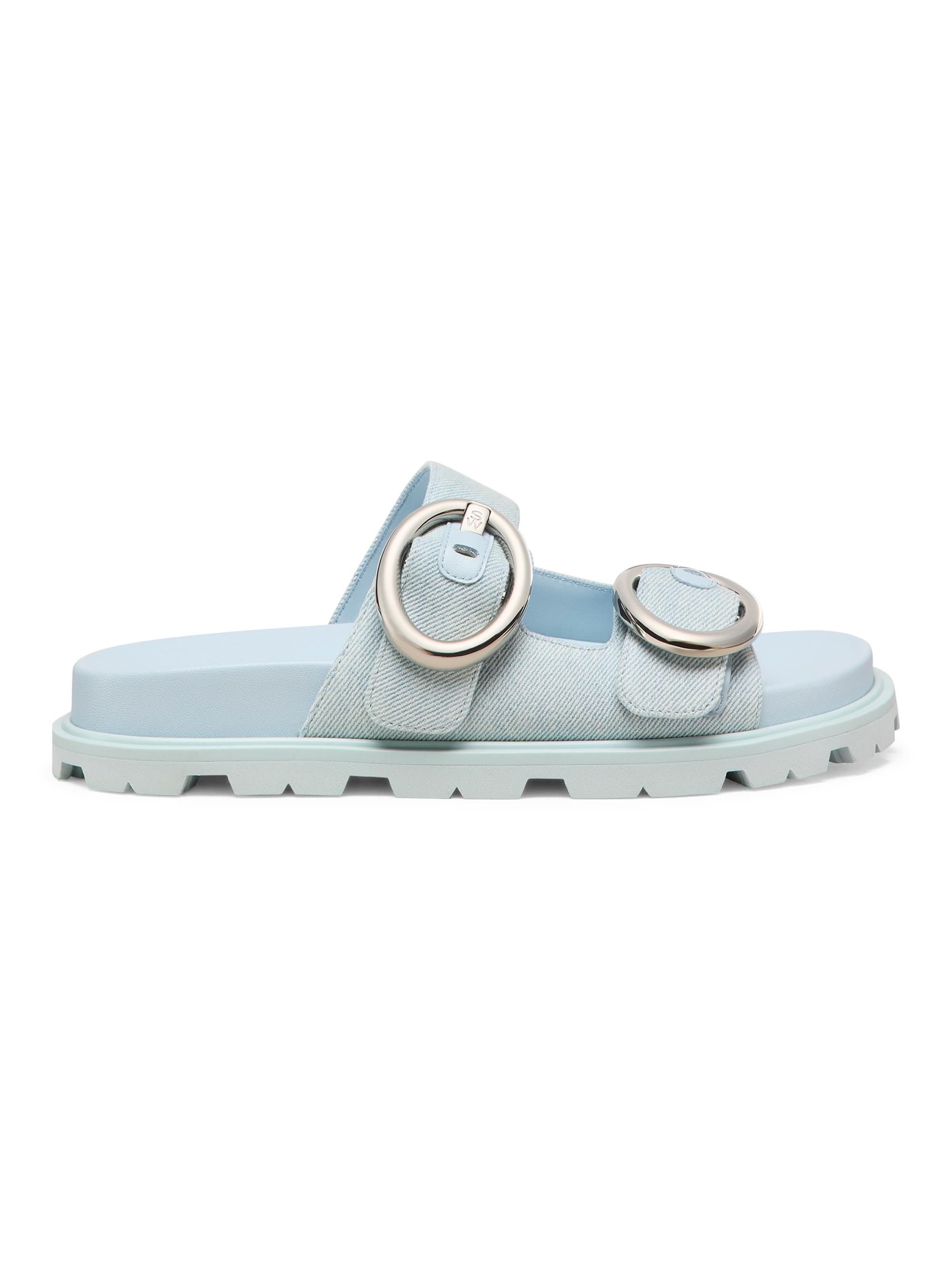 Stuart Weitzman Women's Benni Buckle-Detailed Denim Slide Sandals - Light