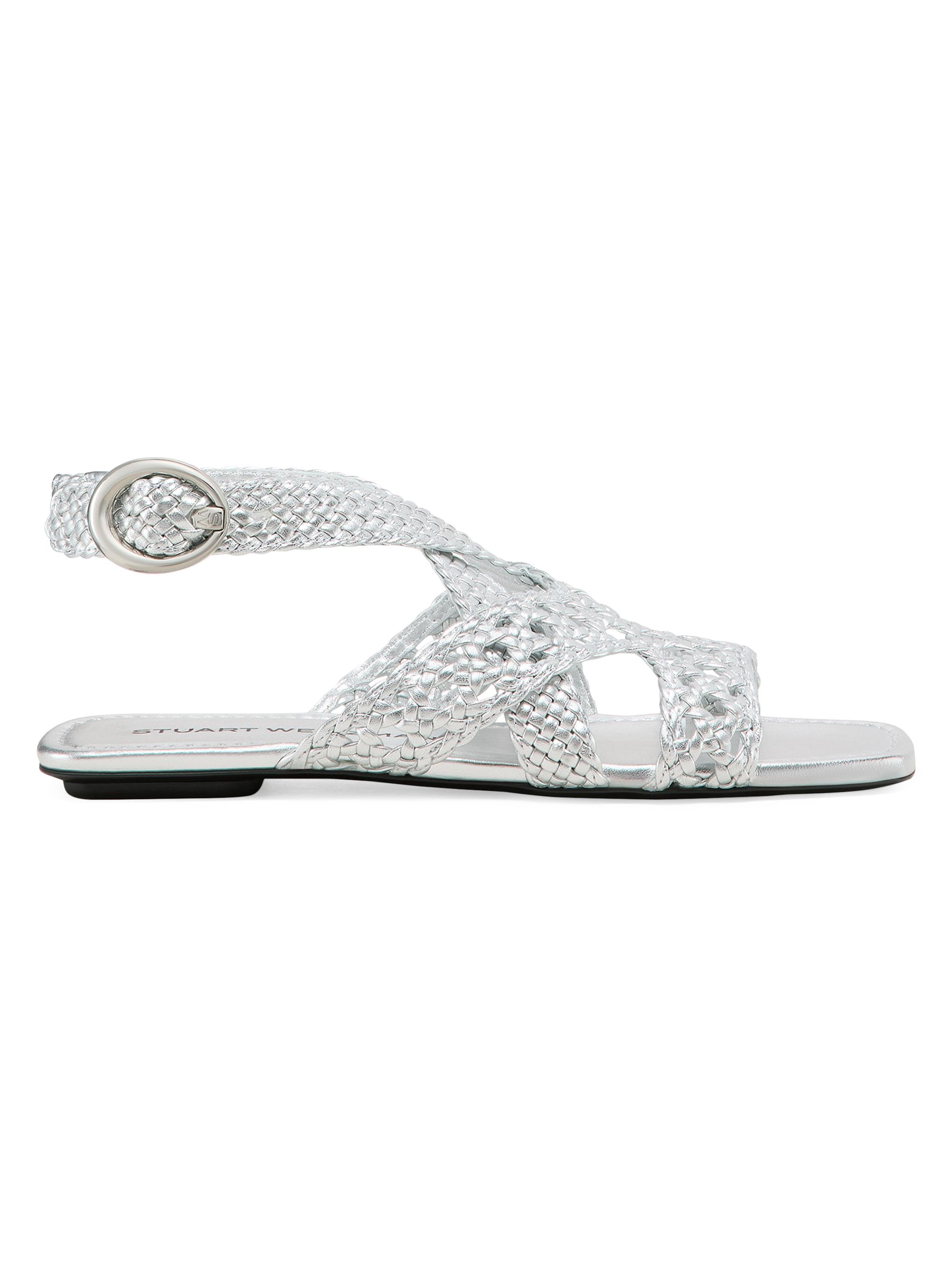 Stuart Weitzman Women's Thea Leather Flat Sandals - Silver