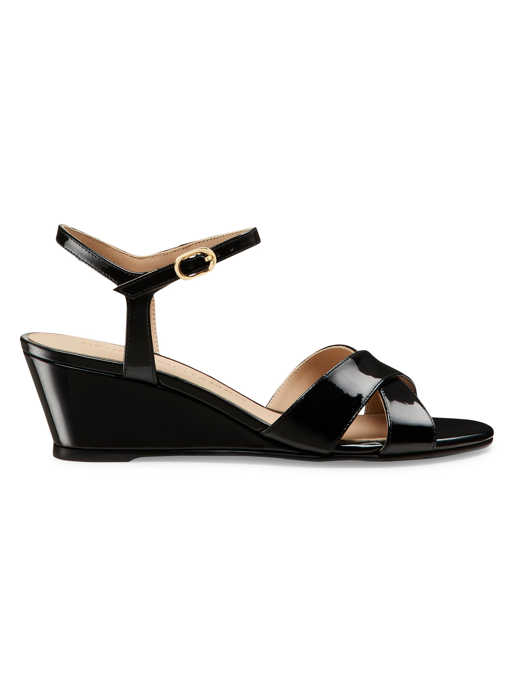 Stuart Weitzman Women's Dayna Demi Patent-Leather Wedge Sandals - Black
