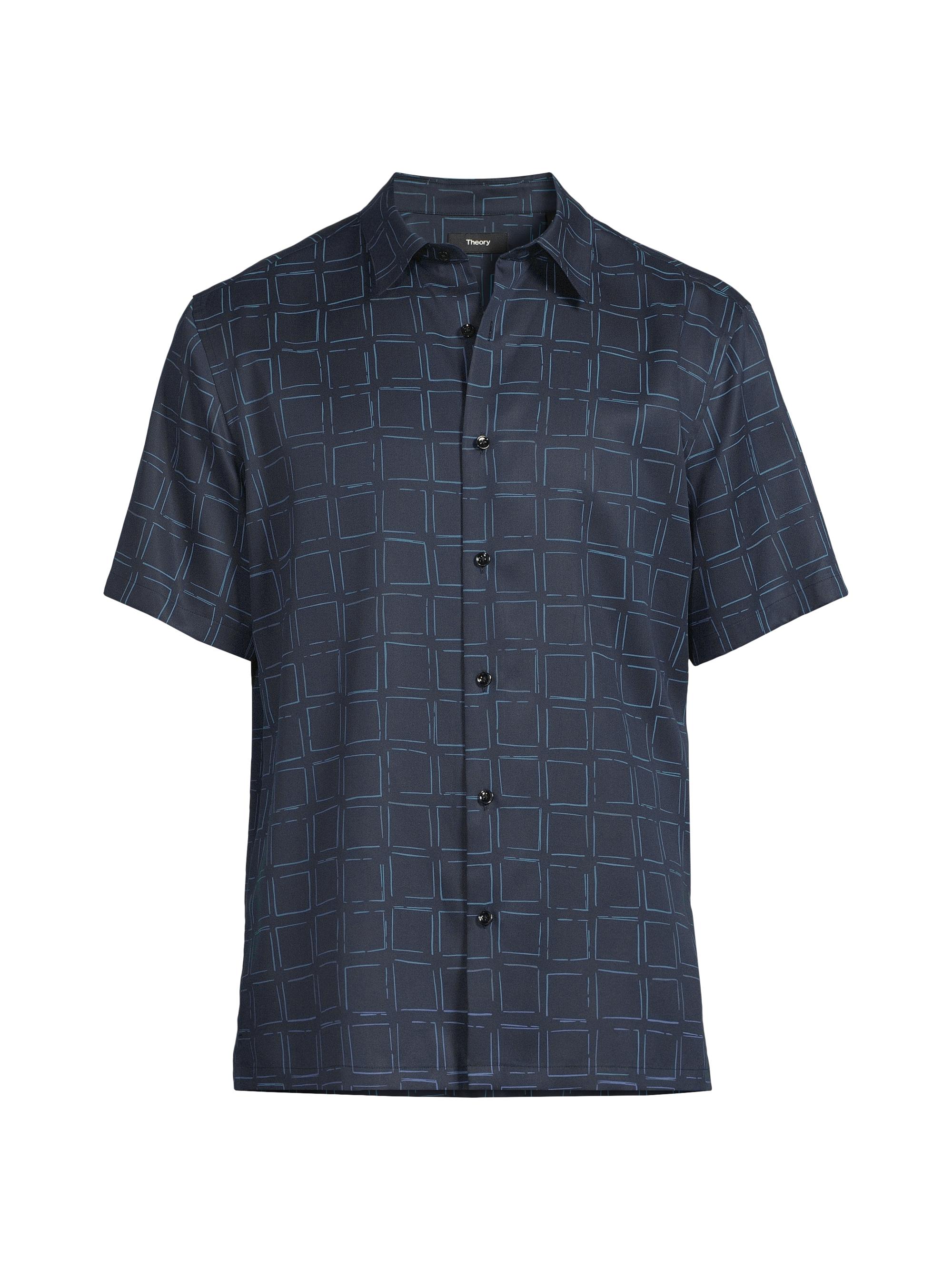 Theory Men's Irving Grid-Print Shirt - Baltic Multi