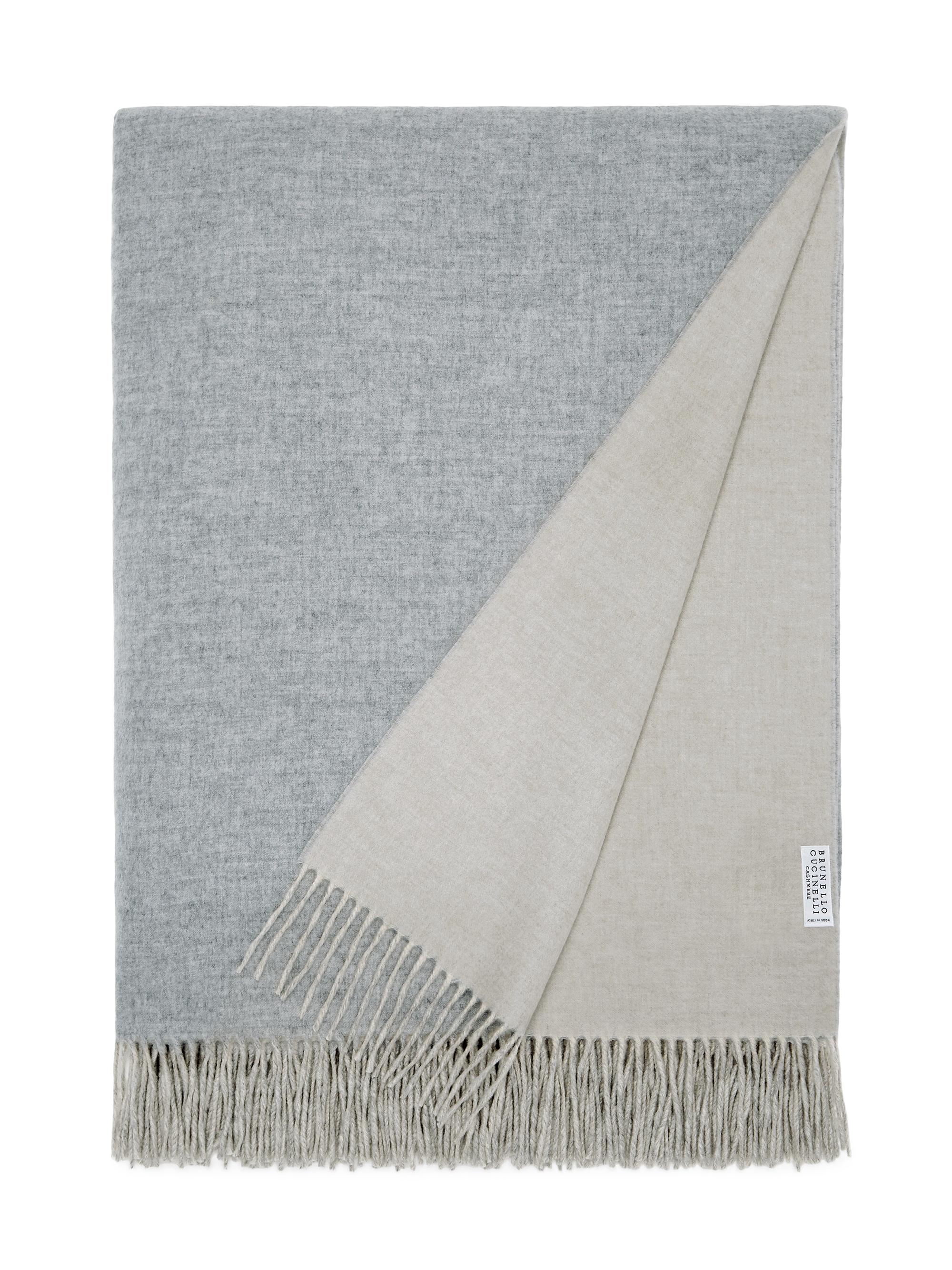 Brunello Cucinelli Cashmere Double Cloth Lightweight Throw with Fringe - Grey