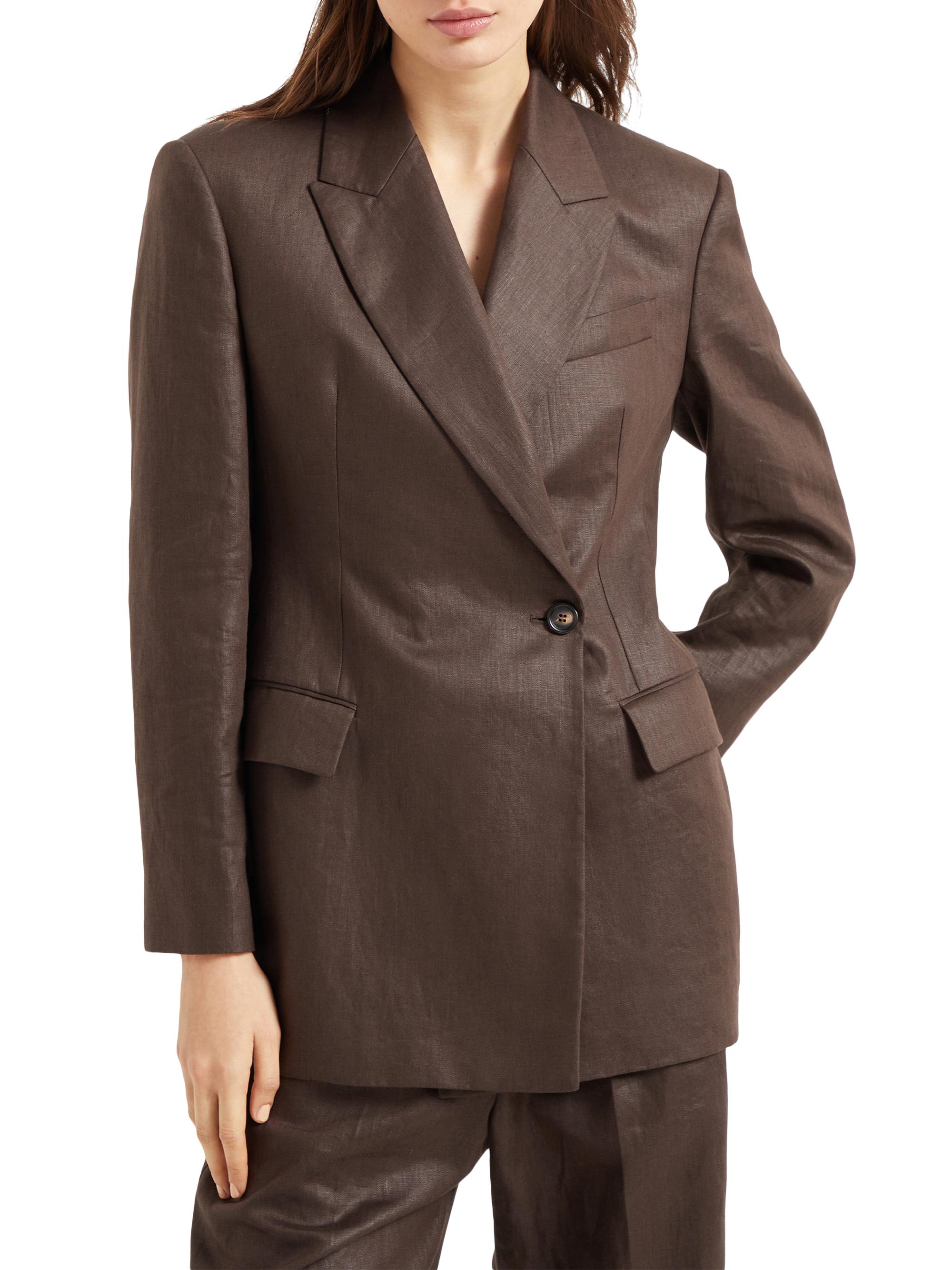 Brunello Cucinelli Women's Polished Linen Twill Blazer - Chocolate