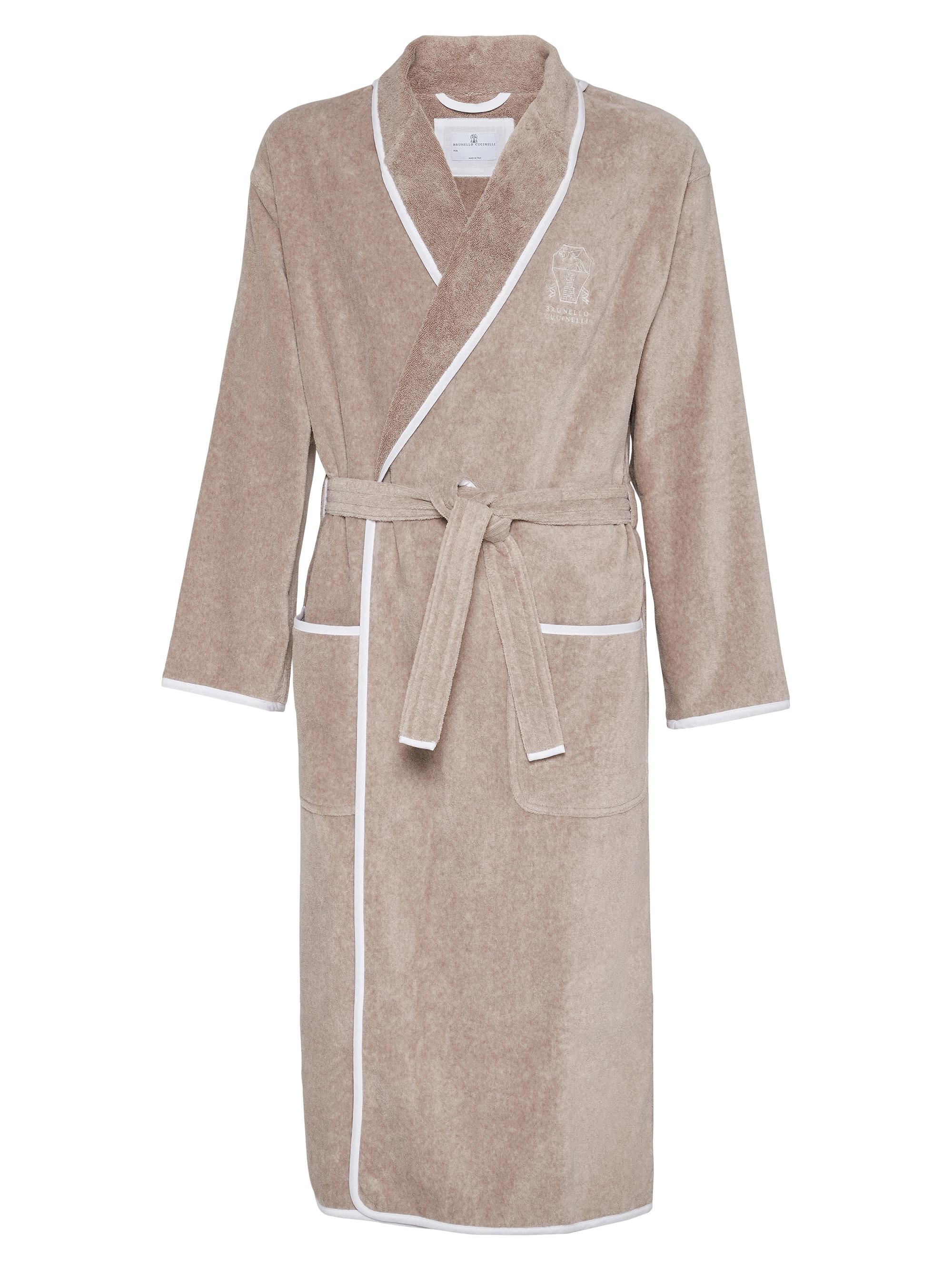 Brunello Cucinelli Women's Cotton Terrycloth Bathrobe with Linen Trims - Light Grey