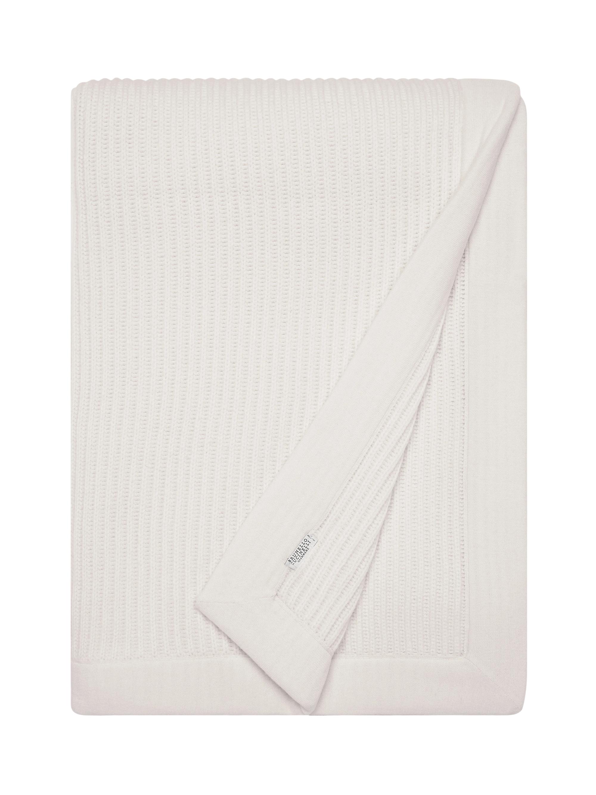 Brunello Cucinelli Cashmere Half English Rib Knit Throw - White