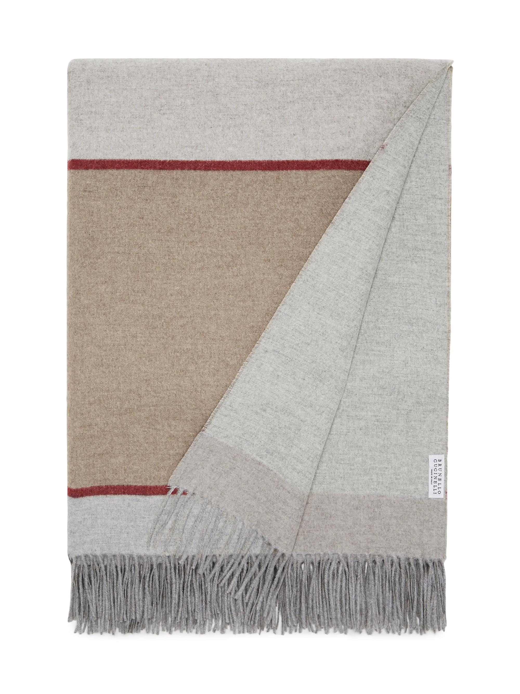 Brunello Cucinelli Silk Color Block Throw with Fringe - Camel
