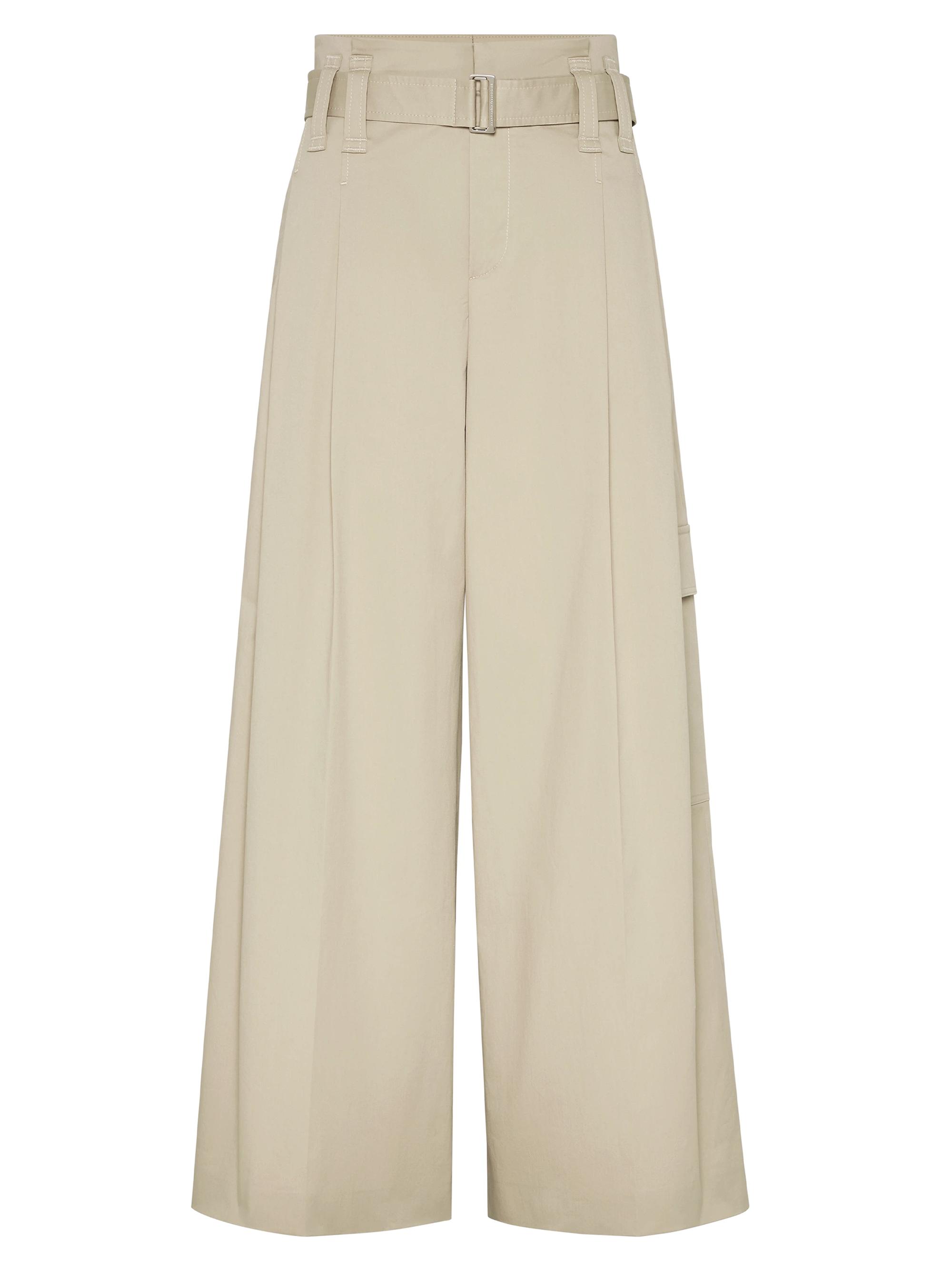 Brunello Cucinelli Women's Stretch Cotton Gabardine Pleated A-Line Trousers - Light Grey