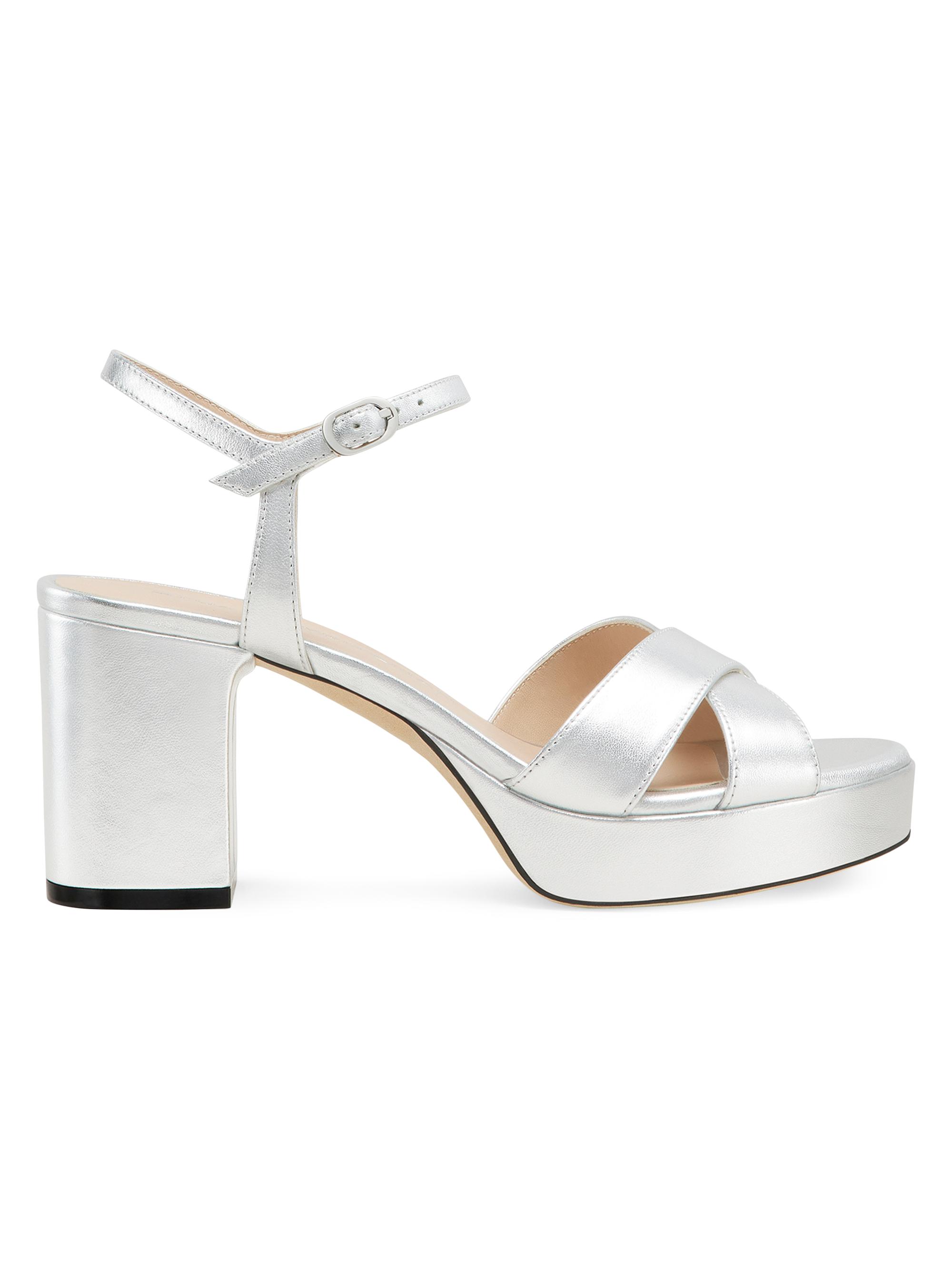 Stuart Weitzman Women's Dayna 80MM Leather Platform Sandals - Silver