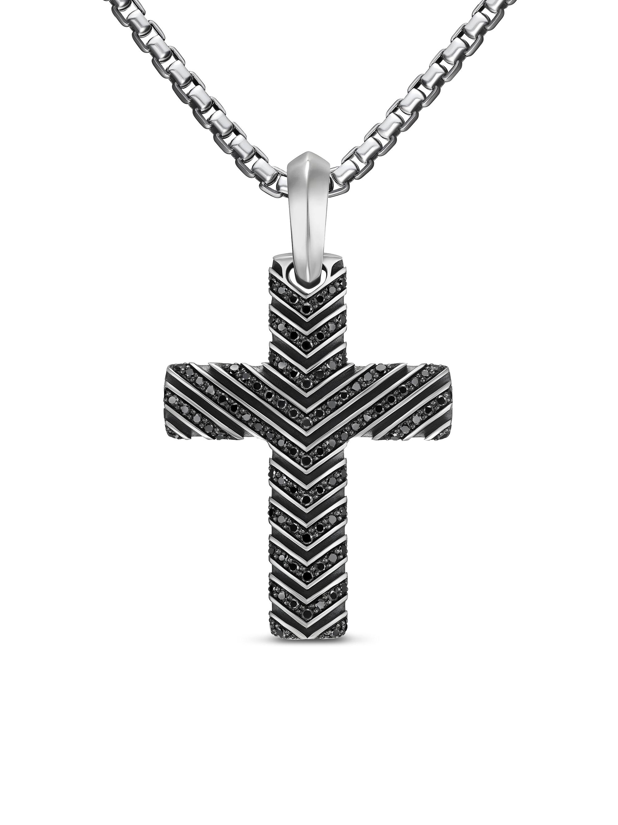 David Yurman Men's Chevron Cross Pendant in Sterling Silver - Black Diamond