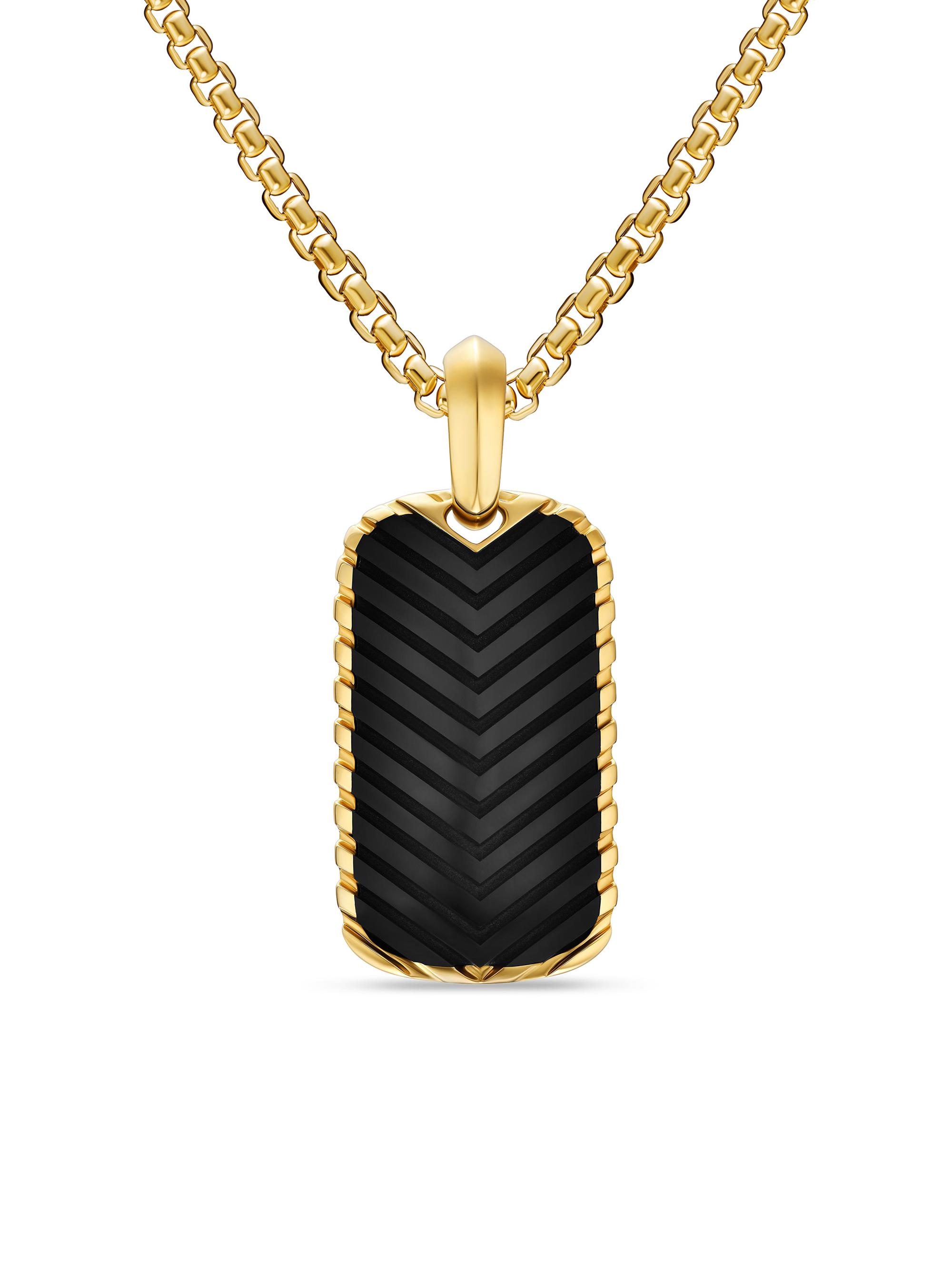 David Yurman Men's Chevron Tag in 18K Yellow Gold - Tigers Eye