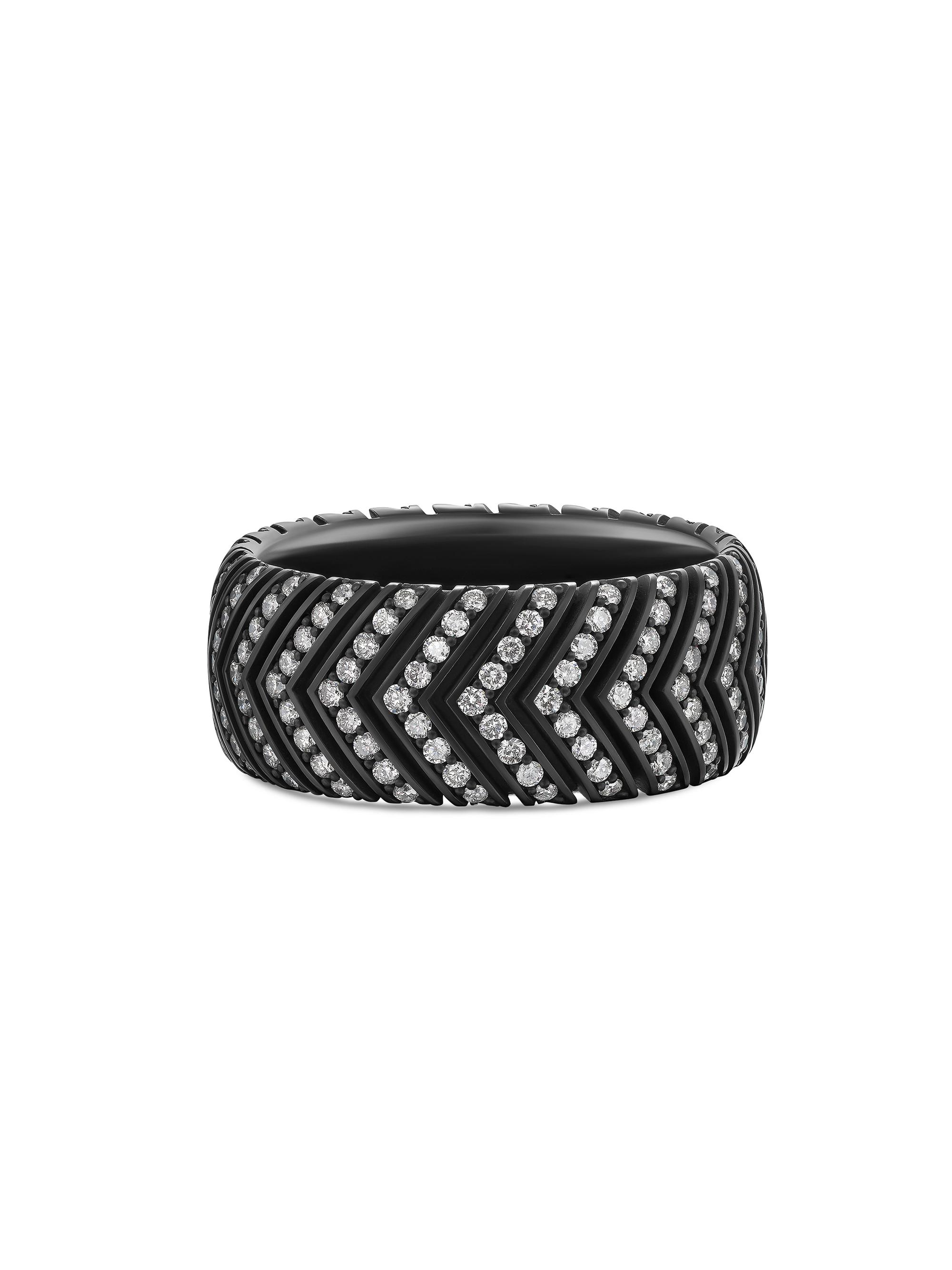 David Yurman Men's Chevron Band Ring in Black Titanium - Black Diamond