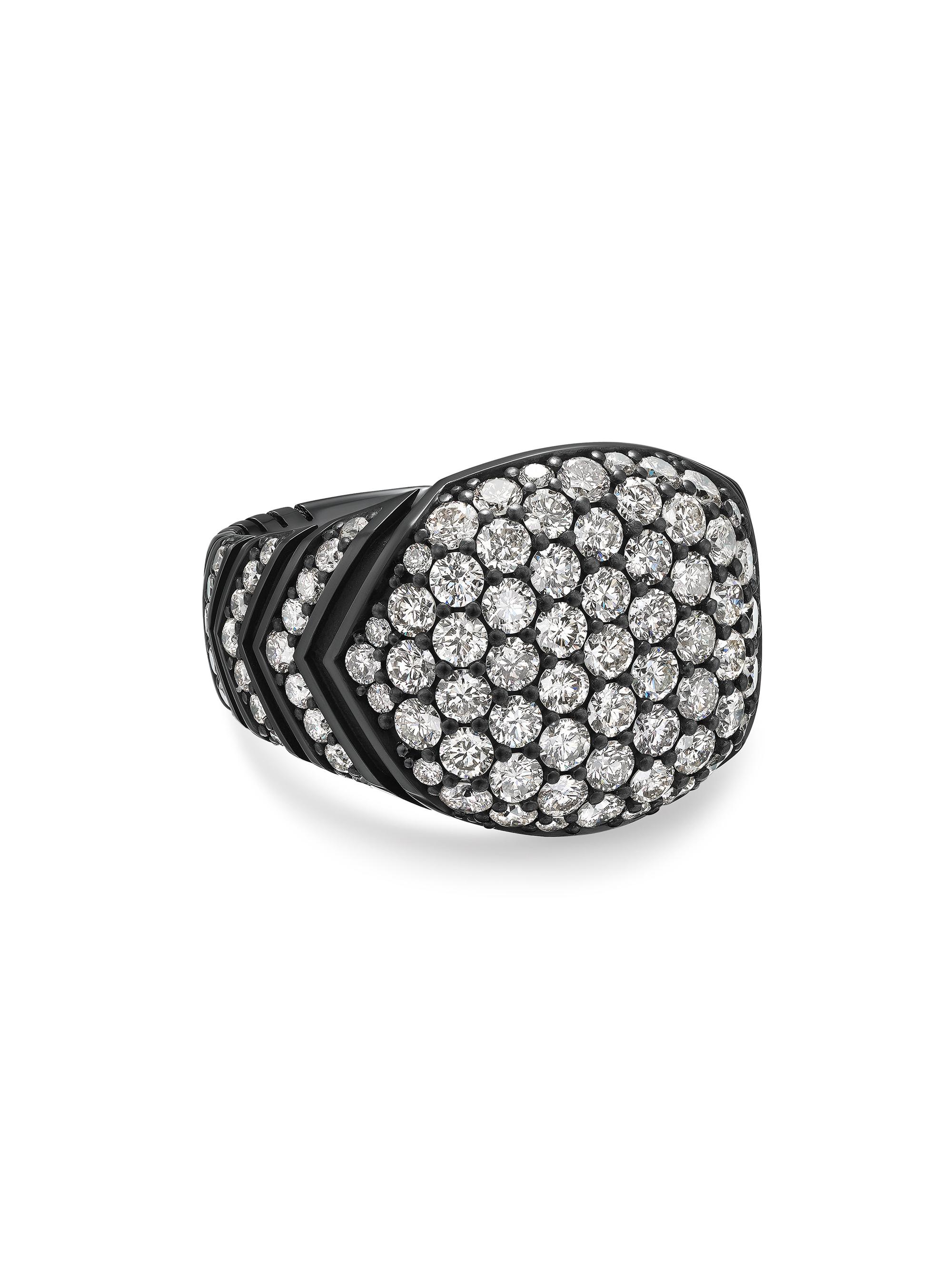 David Yurman Men's Chevron Signet Ring in Black Titanium - Black Diamond