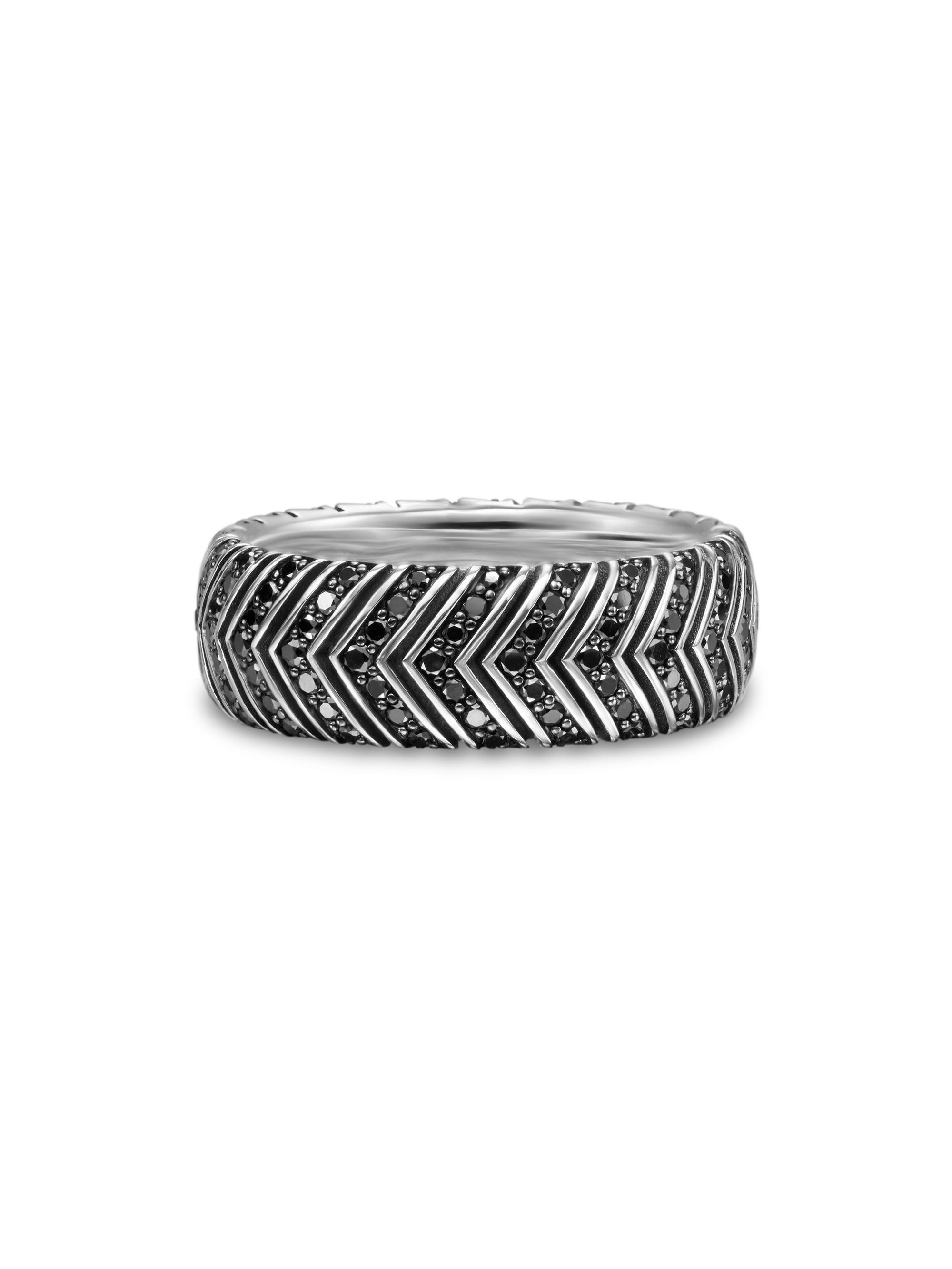 David Yurman Men's Chevron Band Ring in Sterling Silver - Black Diamond