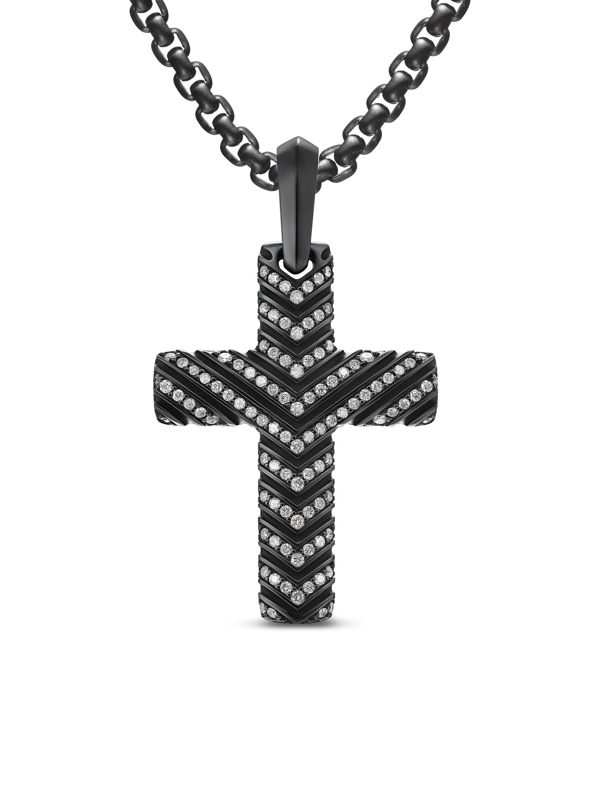 David Yurman Men's Chevron Cross Pendant in Black Titanium - Black Diamond