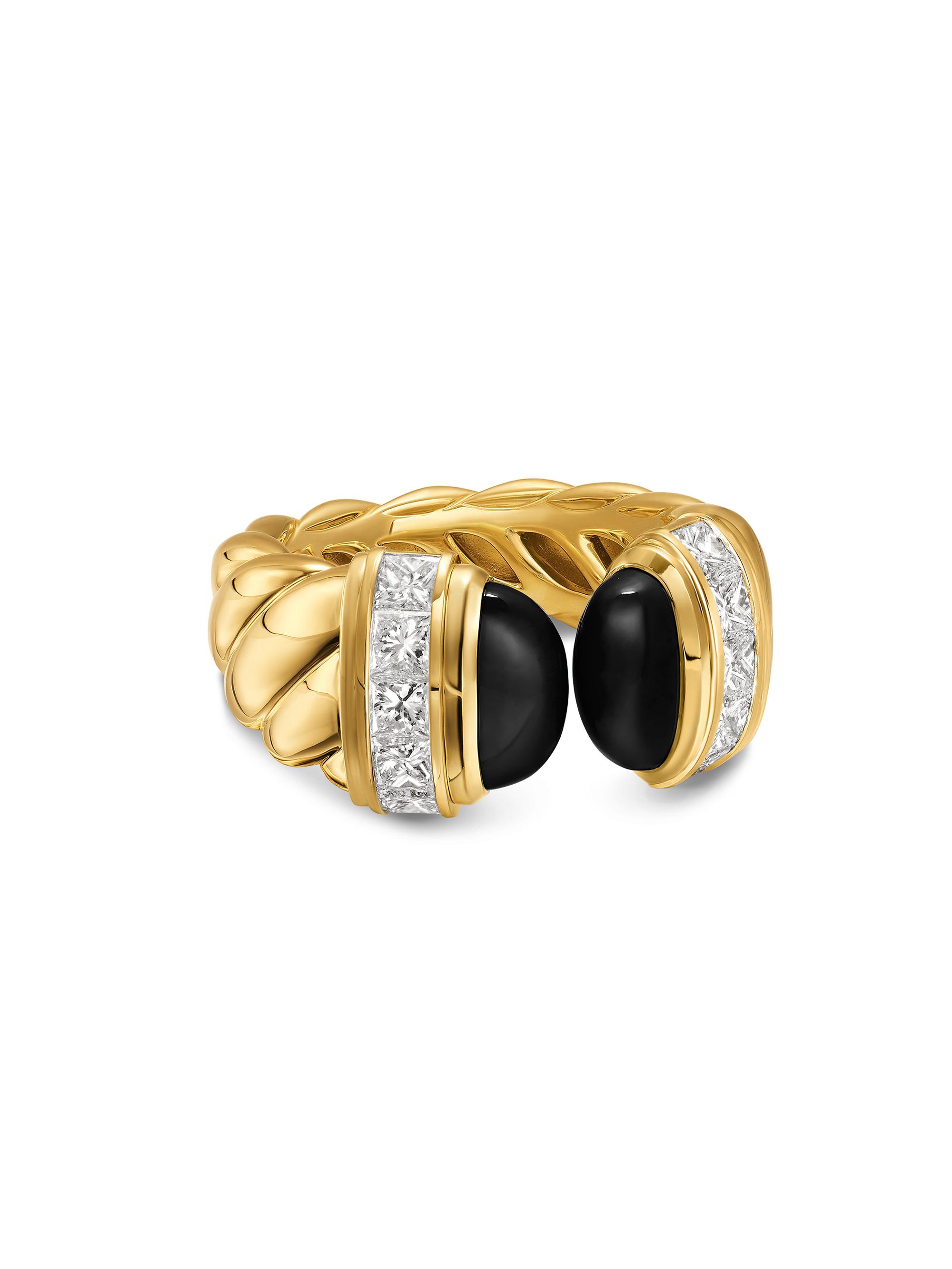 David Yurman Women's Sculpted Cable Open Cocktail Ring in 18K Yellow Gold - Black Onyx