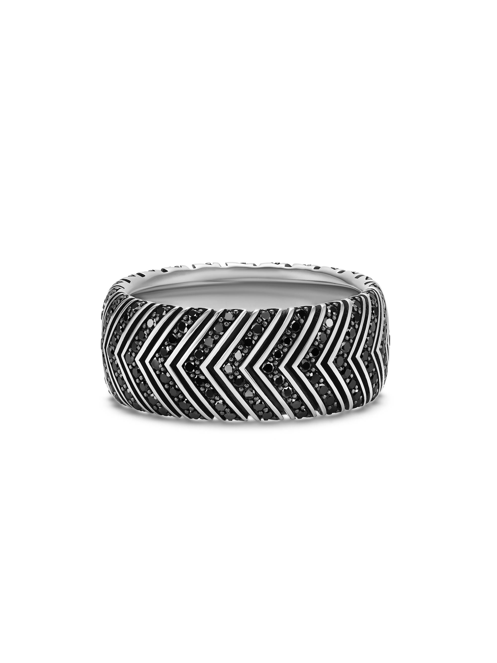 David Yurman Men's Chevron Band Ring in Sterling Silver - Black Diamond