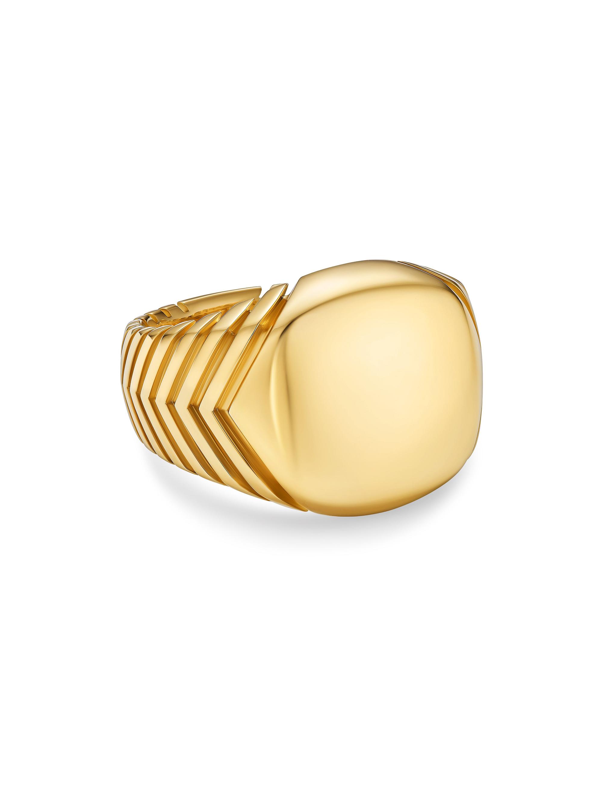 David Yurman Men's Chevron Signet Ring in 18K Yellow Gold, 18MM - Gold