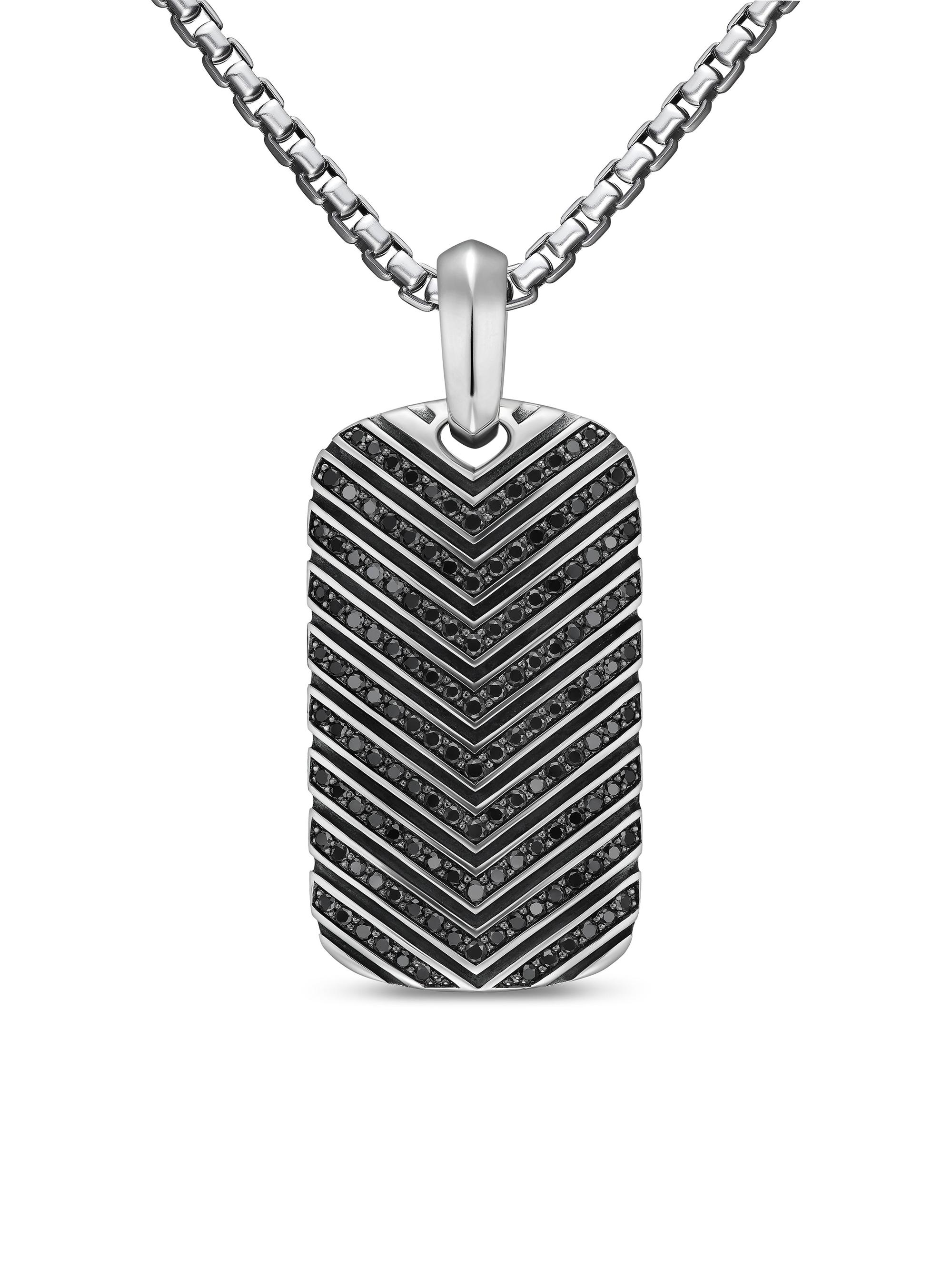 David Yurman Men's Chevron Tag in Sterling Silver - Black Diamond