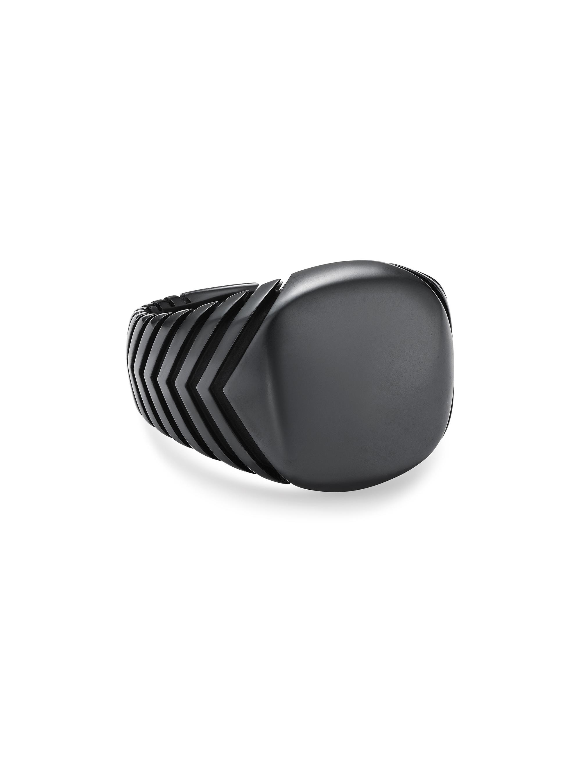 David Yurman Men's Chevron Signet Ring in Black Titanium, 18MM - Black