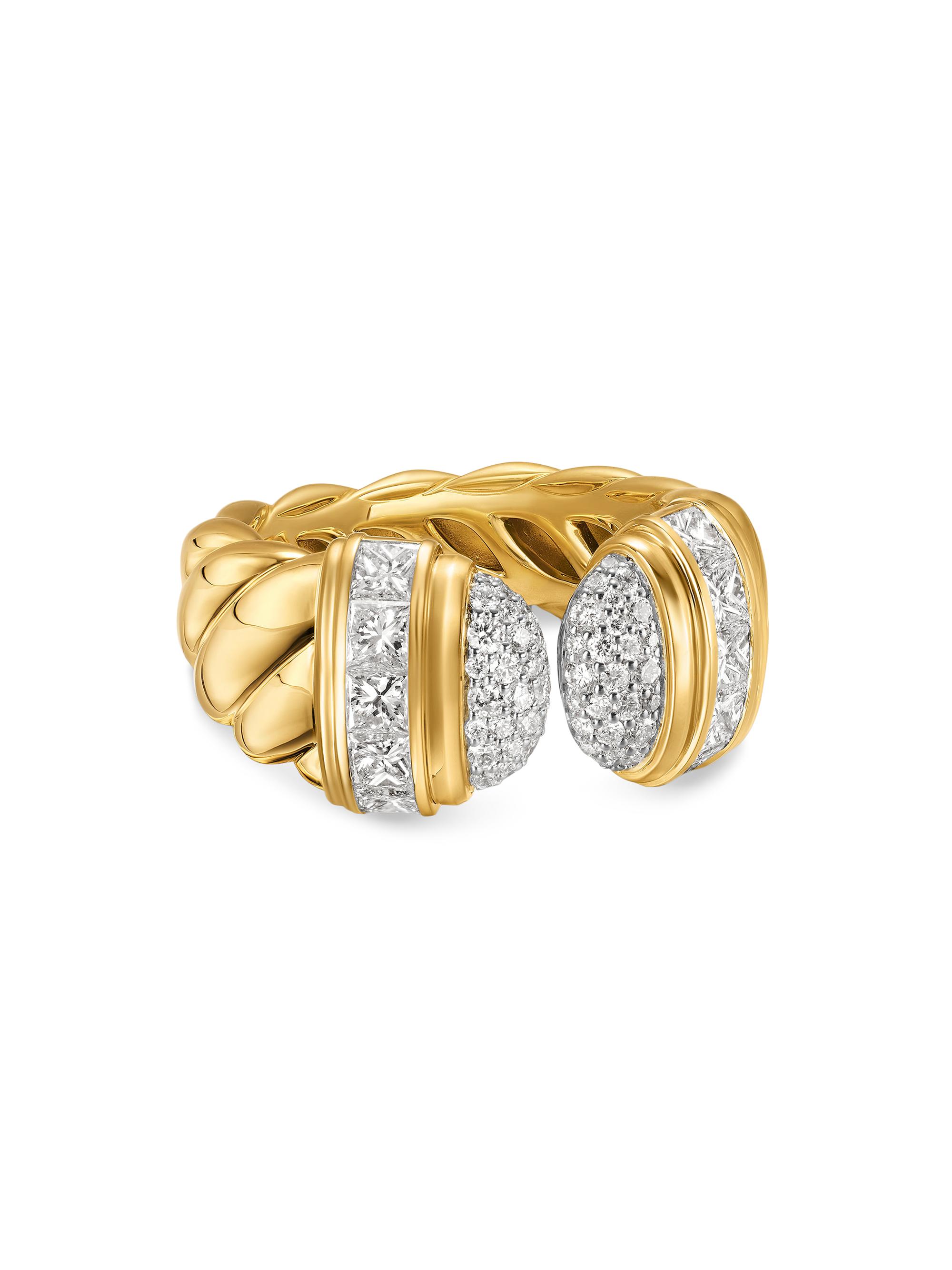 David Yurman Women's Sculpted Cable Open Cocktail Ring in 18K Yellow Gold - Diamond