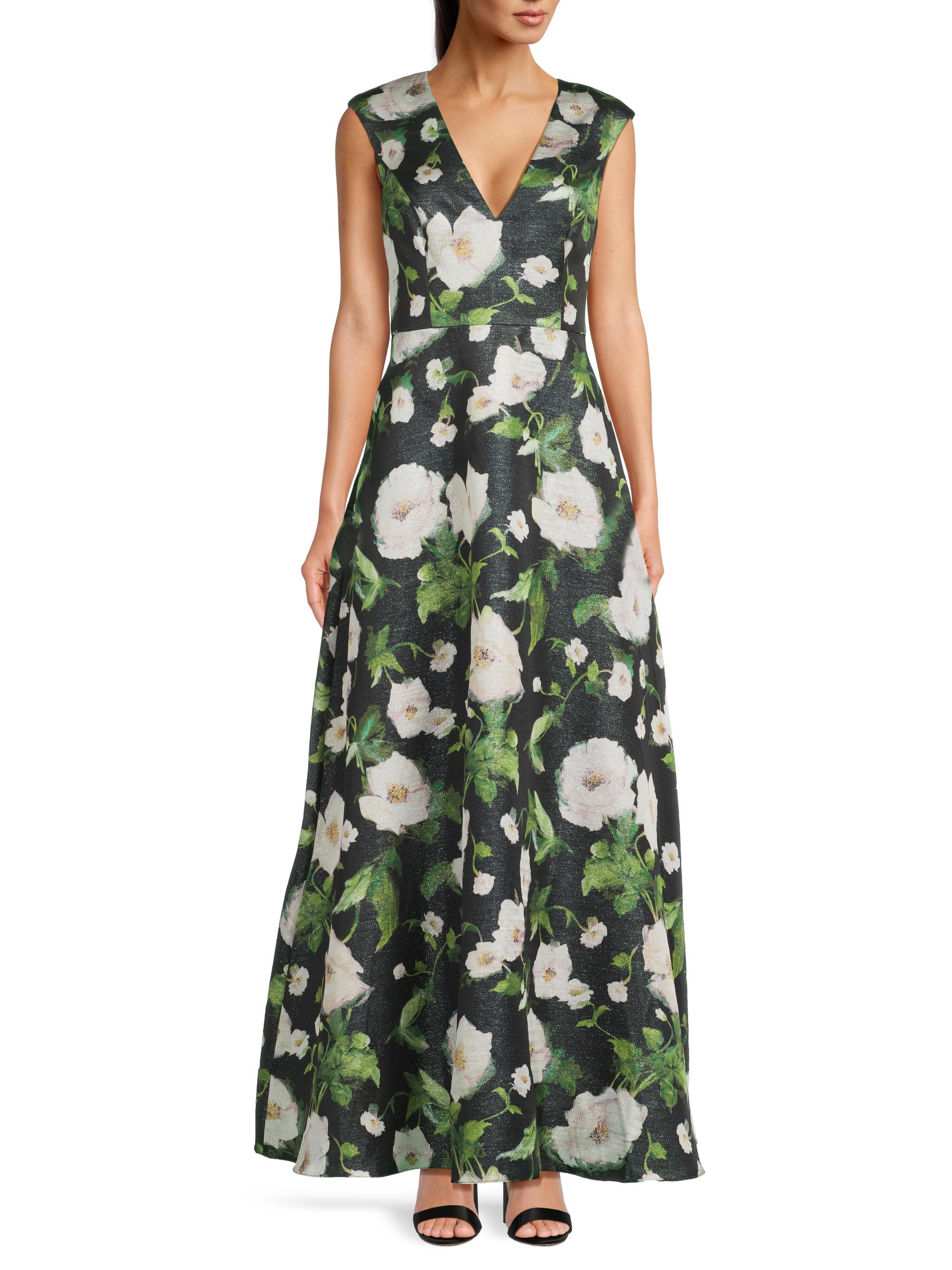 Aidan Mattox Floral Satin Jacquard A-Line Gown | Saks Fifth Avenue