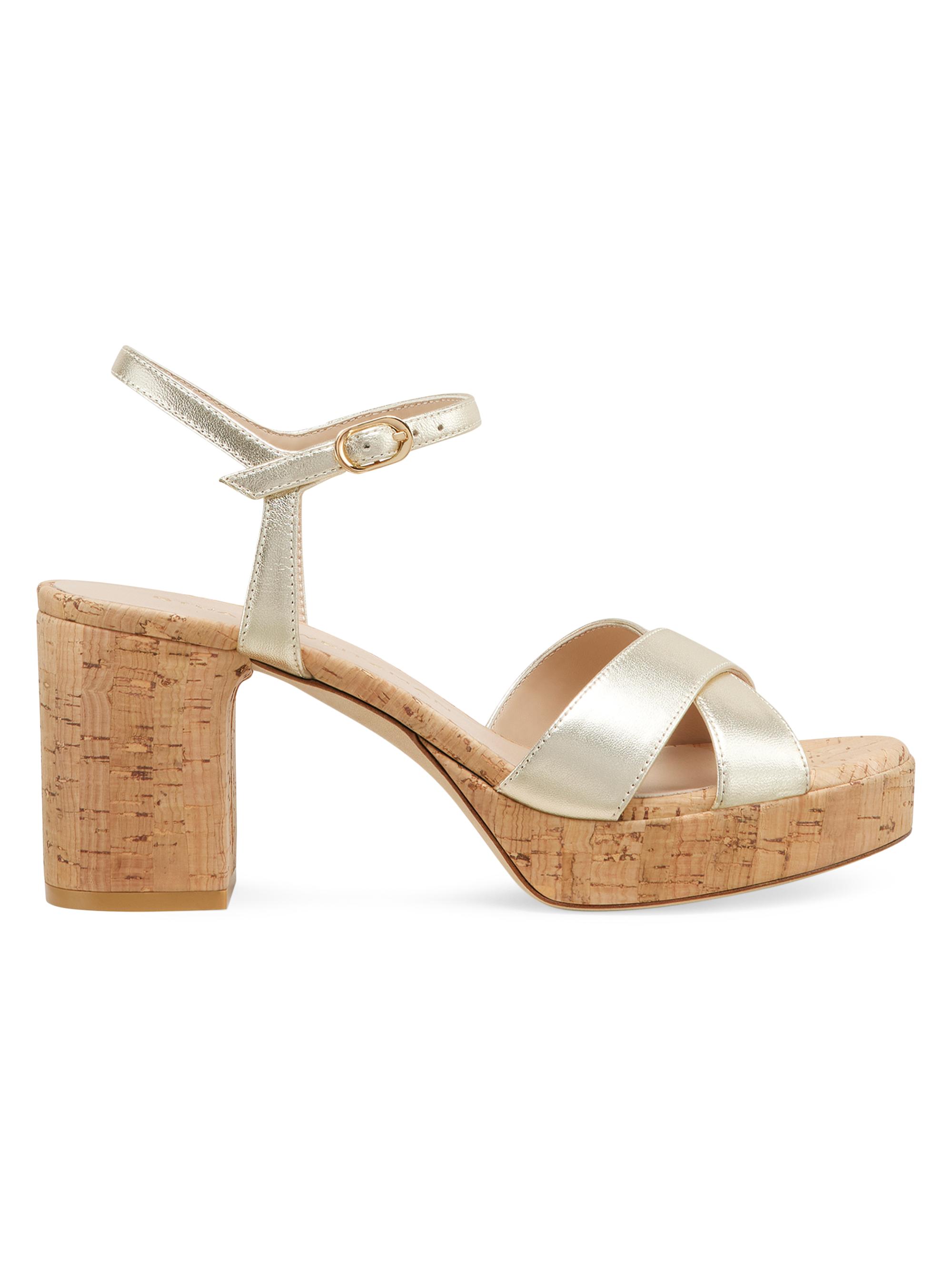 Stuart Weitzman Women's Dayna 75MM Leather Platform Sandals - Light Gold