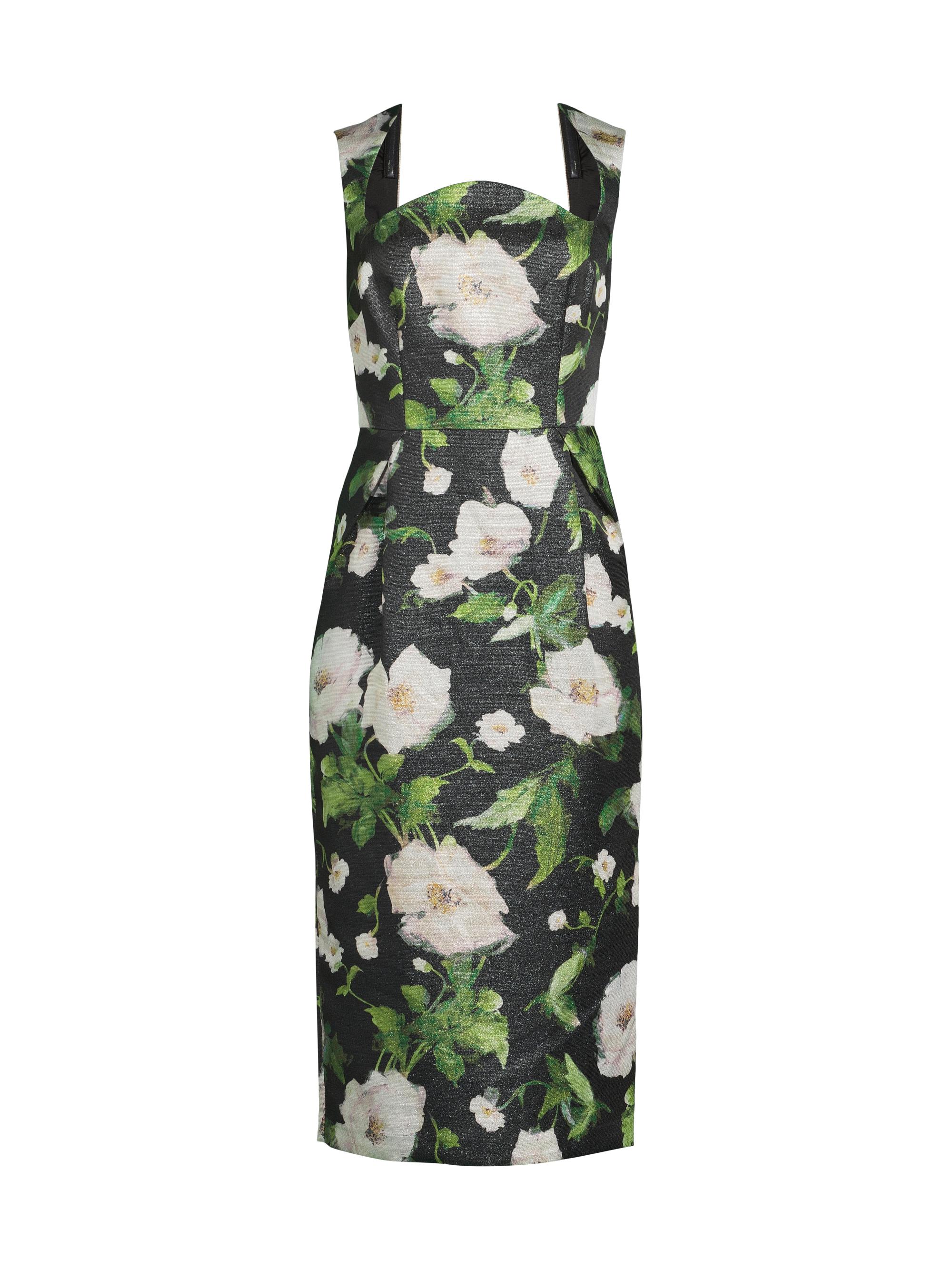 Aidan Mattox Floral Satin Jacquard Sheath Midi-Dress | Saks Fifth