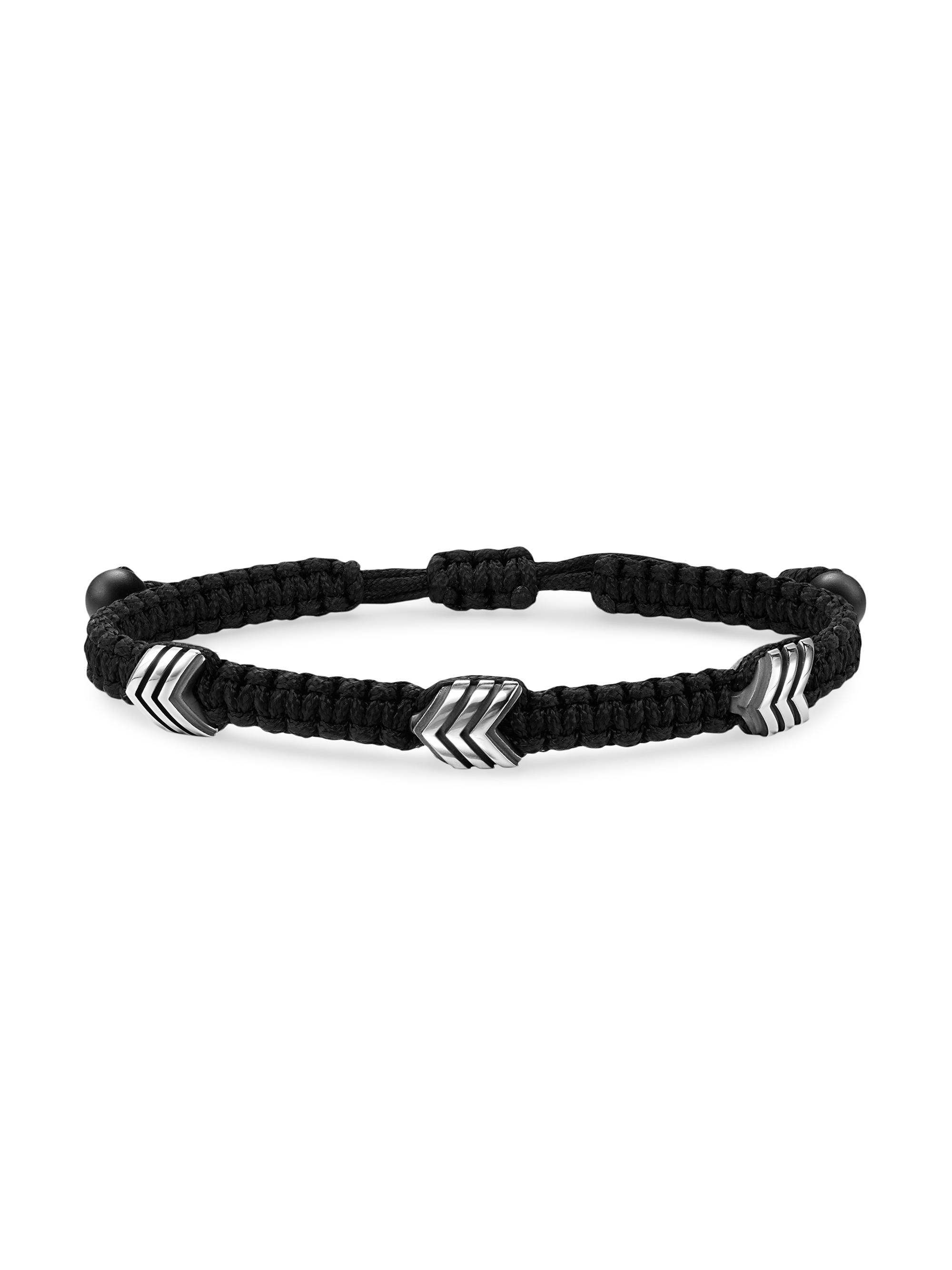 David Yurman Men's Chevron Black Nylon Woven Station Bracelet - Black Onyx