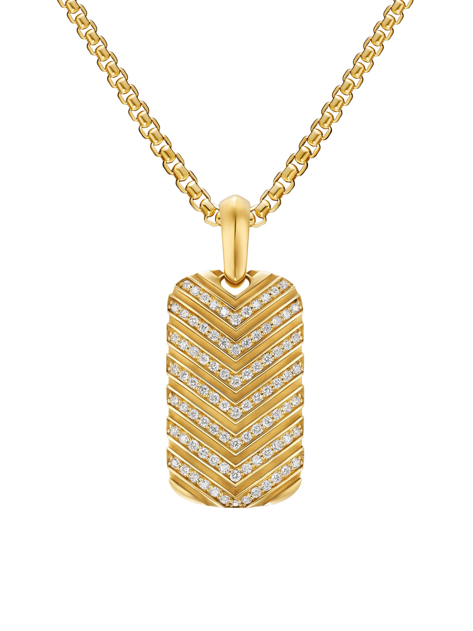 David Yurman Men's Chevron Tag in 18K Yellow Gold - Diamond