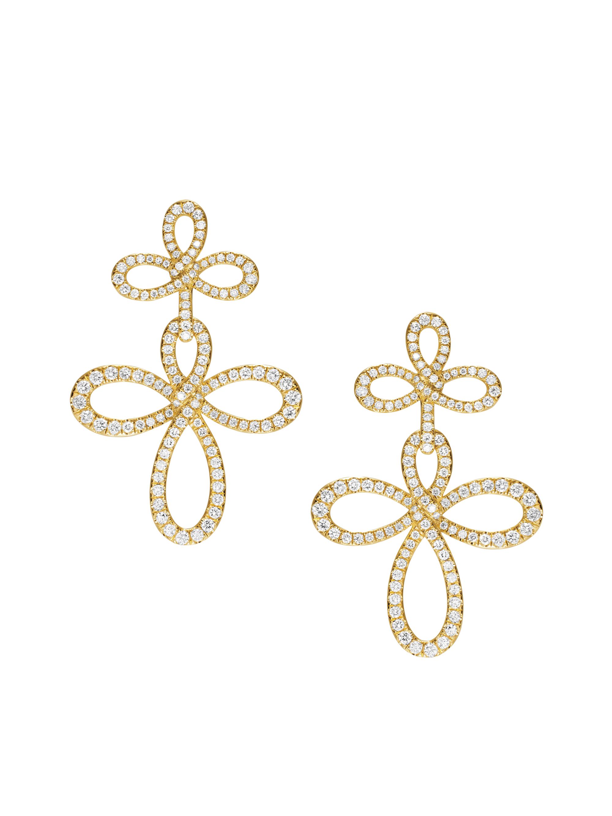 David Yurman Women's Wisteria Drop Earrings in 18K Yellow Gold with Diamonds, 37.8MM - Diamond