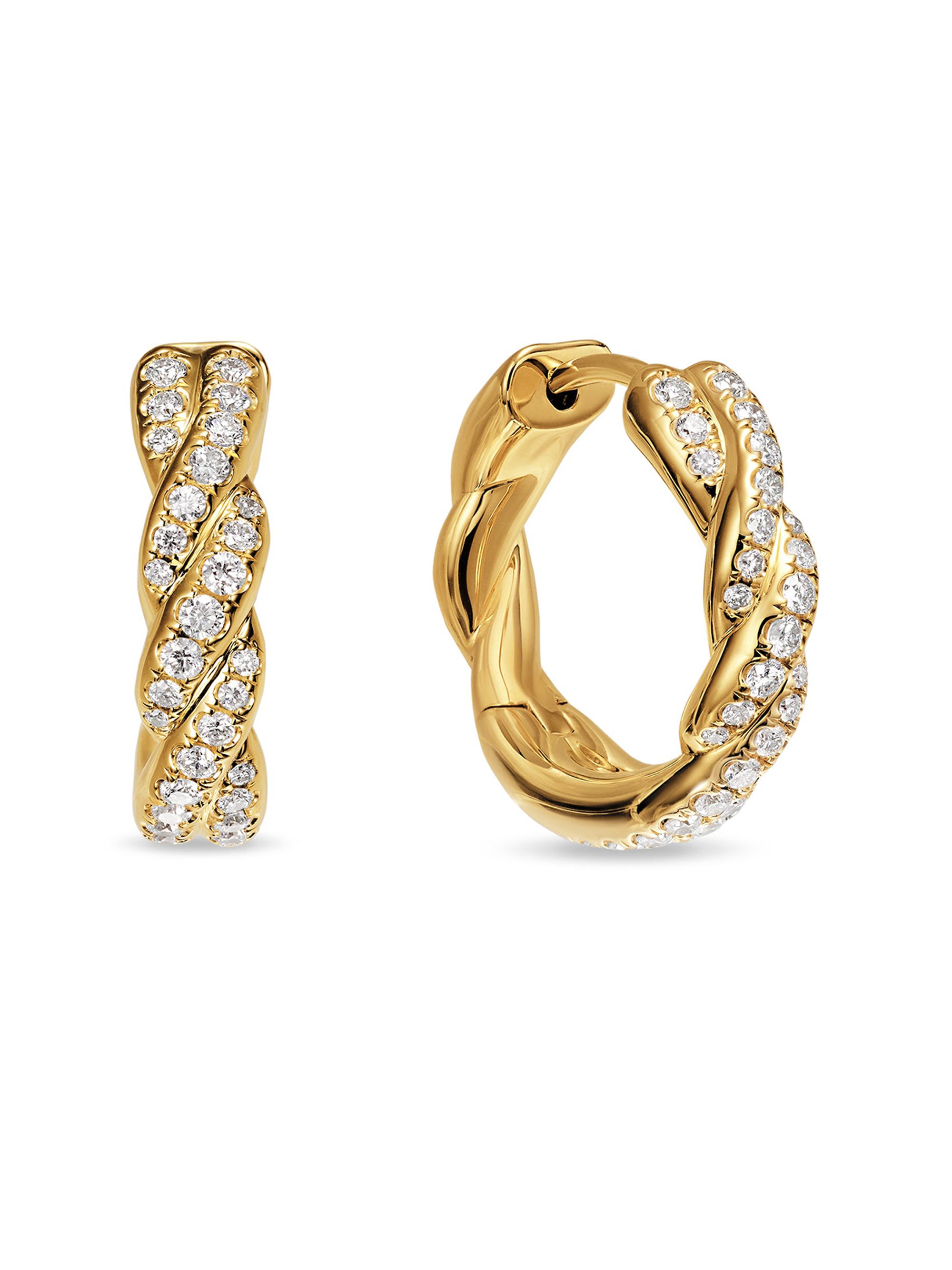 David Yurman Women's Wisteria Hoop Earrings in 18K Yellow Gold with Diamonds, 16MM - Diamond