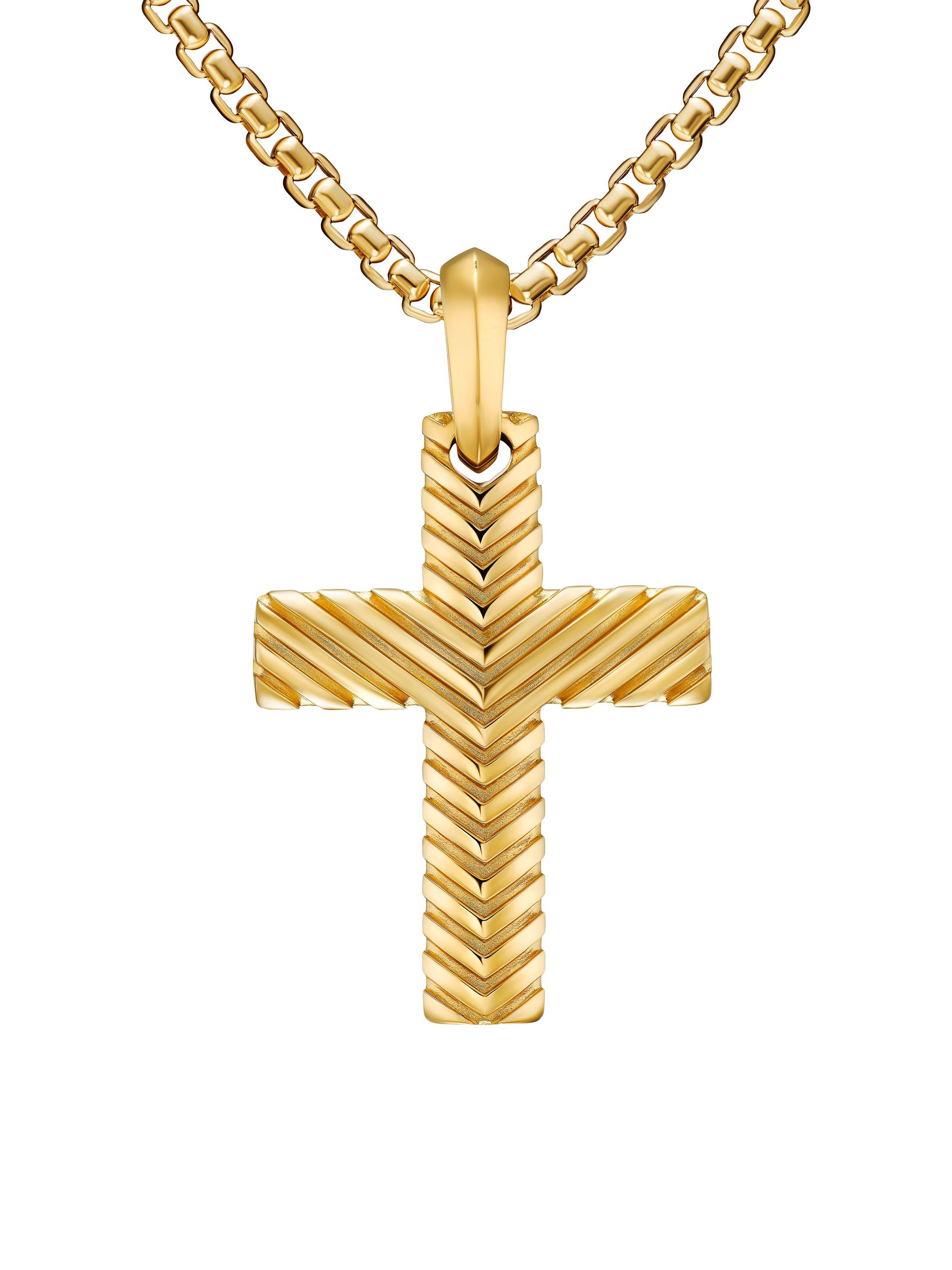 David Yurman Men's Chevron Cross Pendant in 18K Yellow Gold, 36MM - Gold