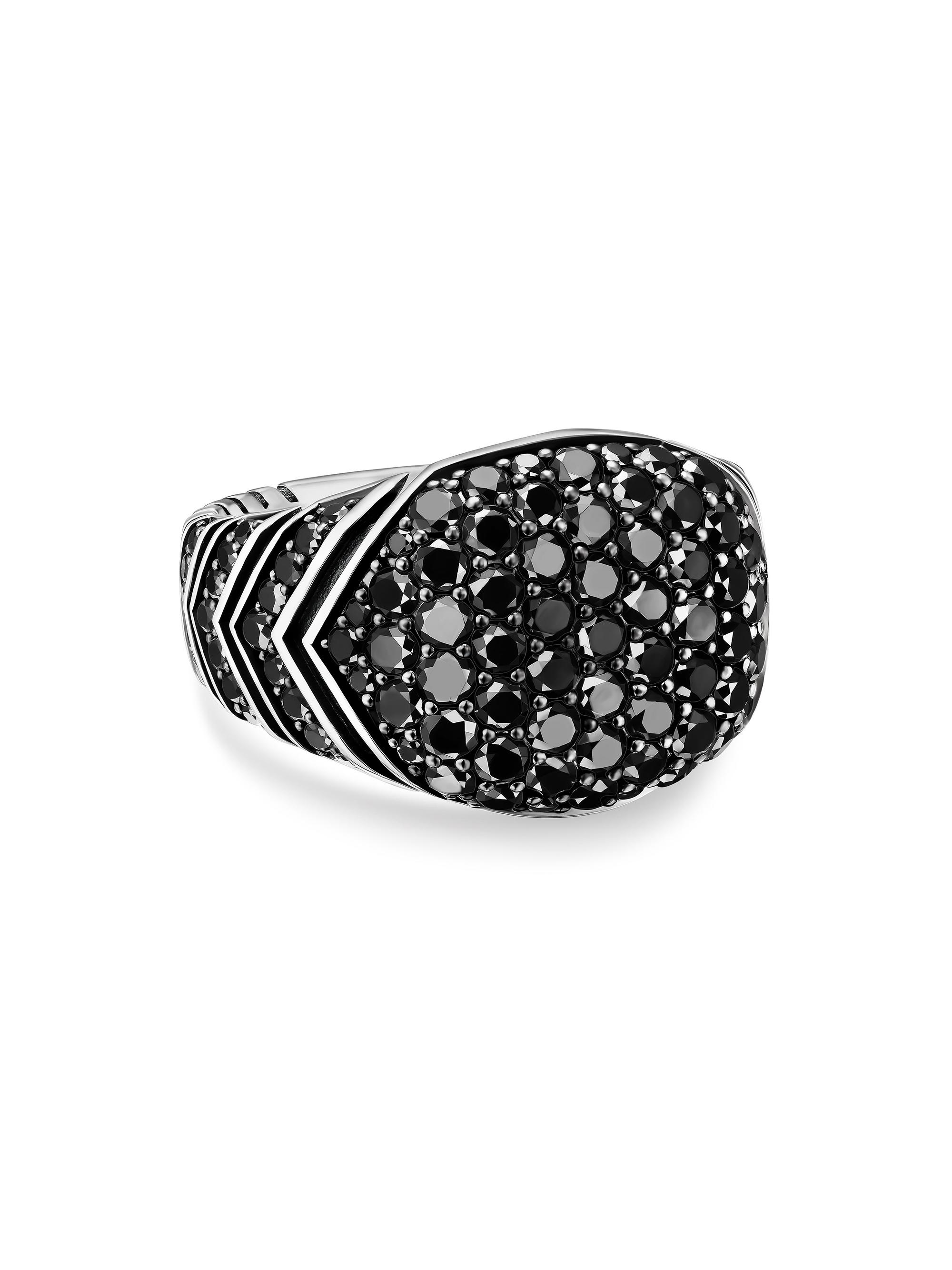 David Yurman Men's Chevron Signet Ring in Sterling Silver - Black Diamond