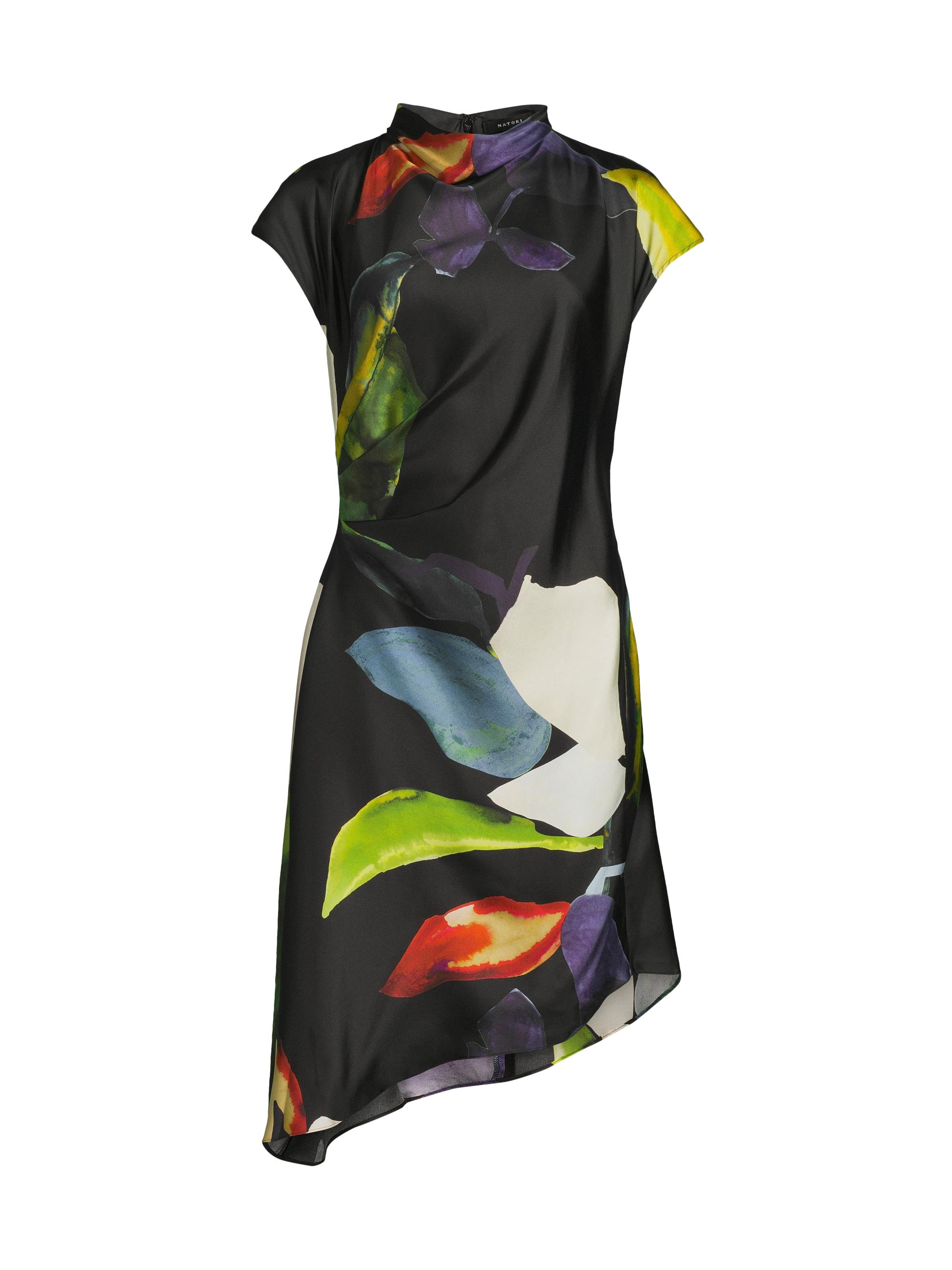 Natori Women's Yoru Silk Twill Asymmetric Midi-Dress - Black Multi