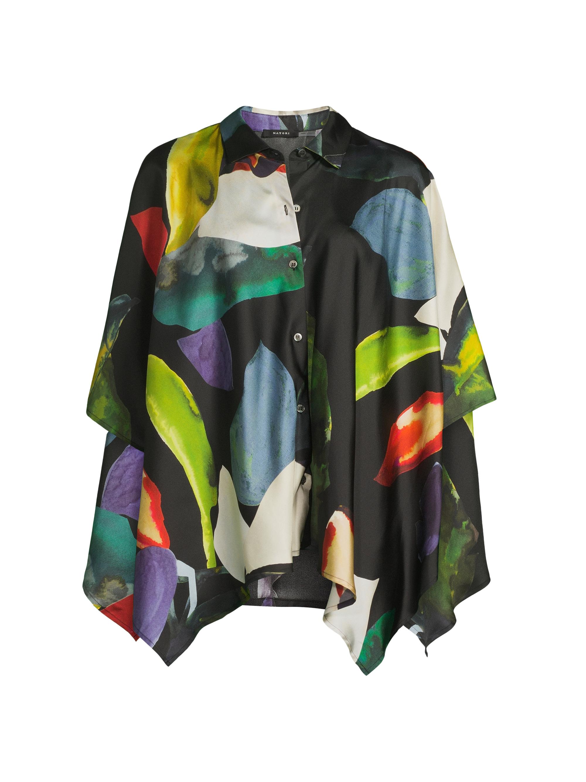 Natori Women's Yoru Silk Twill Caftan Shirt - Black Multi