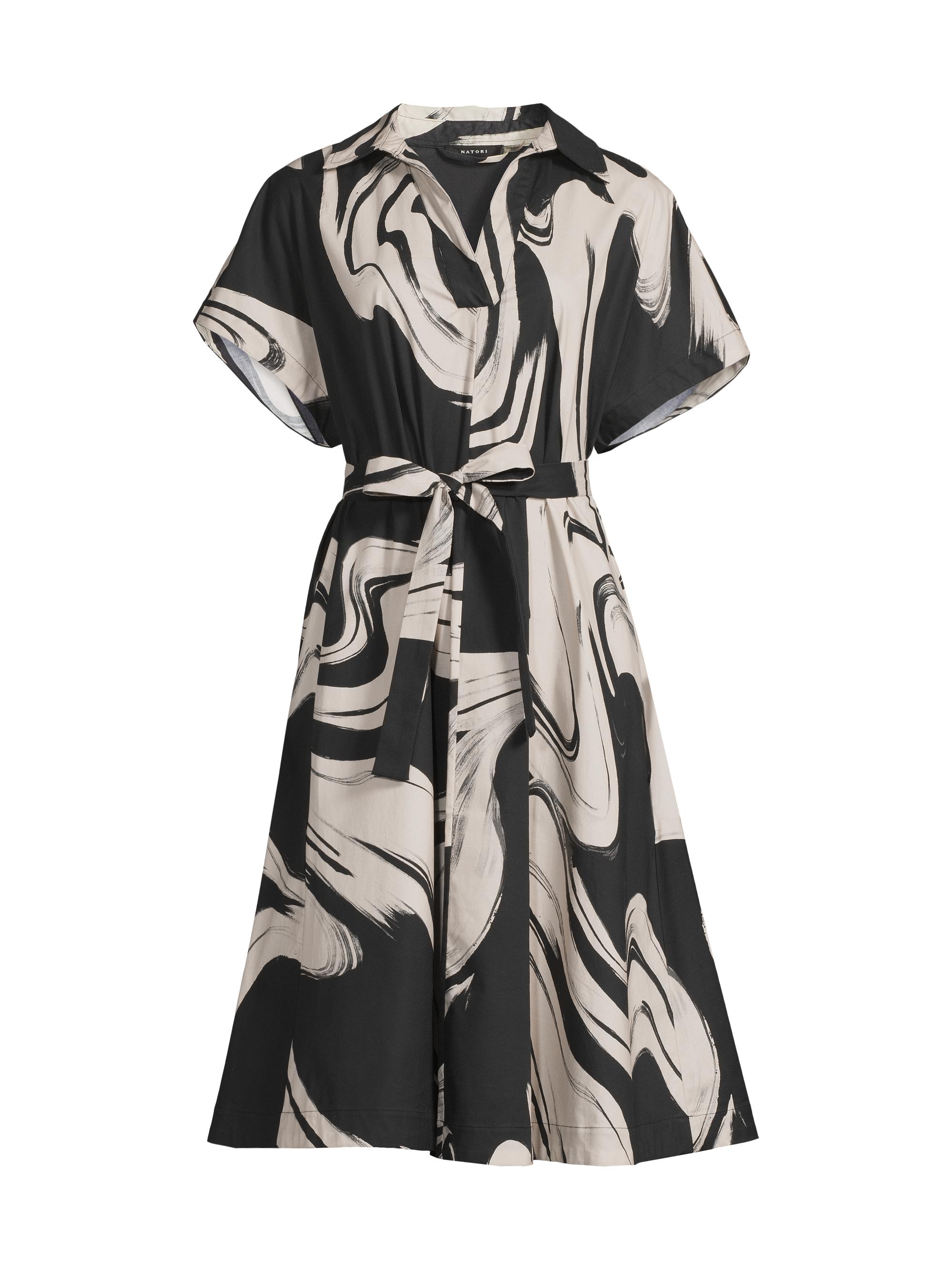 Natori Women's Trapeze Kaze-Print Cotton Poplin Dress - Black