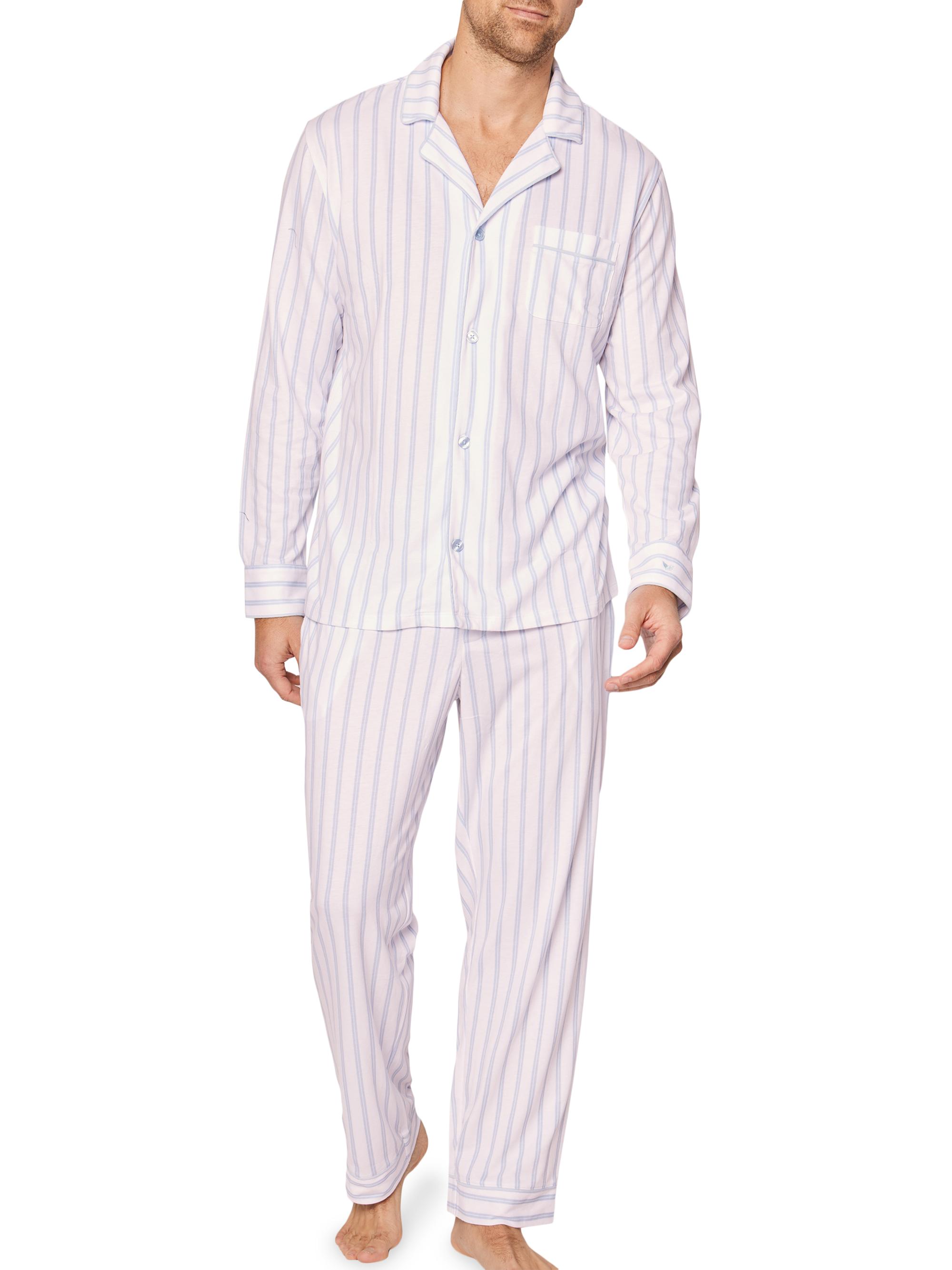 Petite Plume Men's Striped Cotton Pajamas - White
