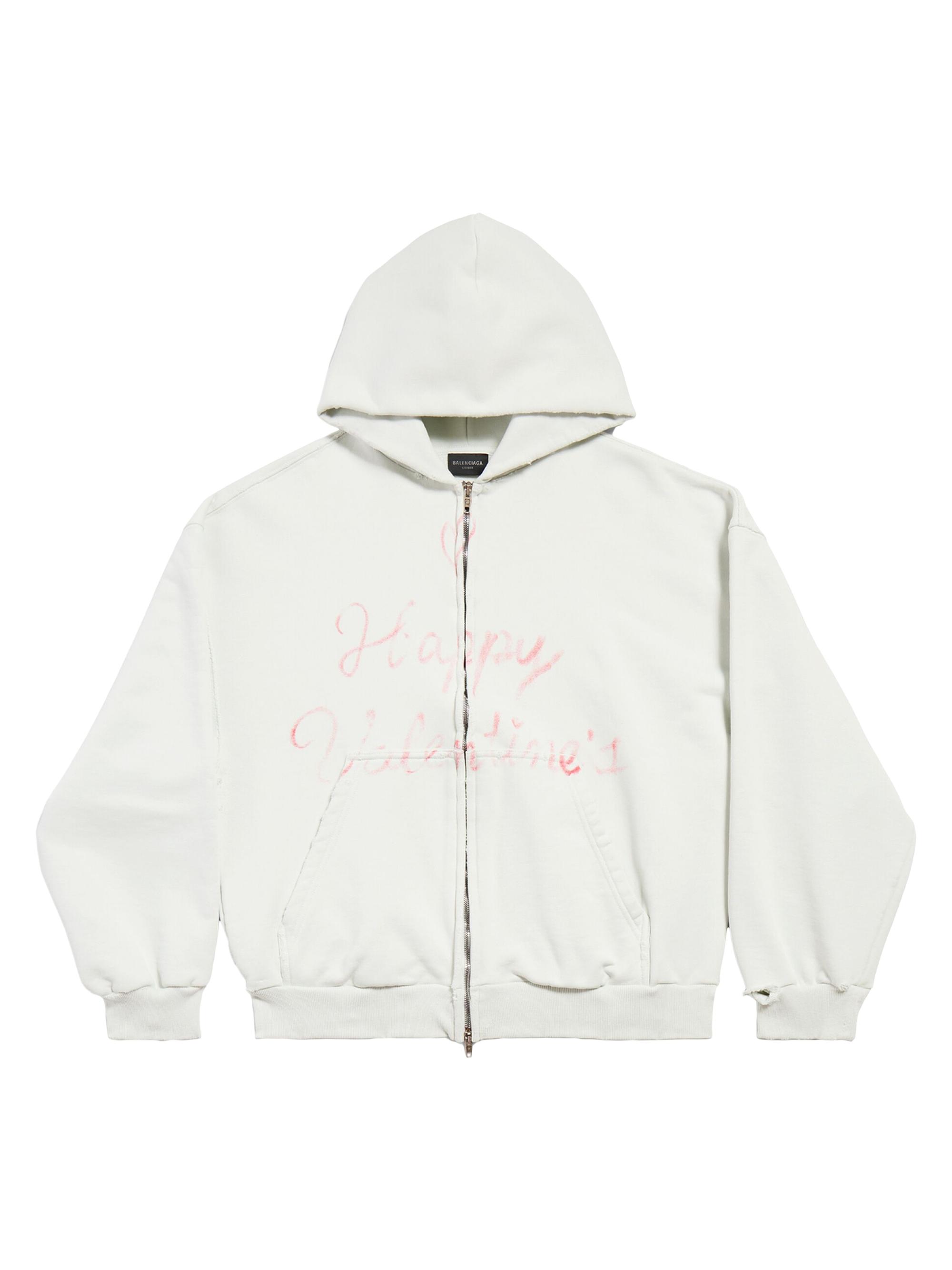 Balenciaga Women's Lipstick Valentines Zip-Up Hoodie Regular Fit - White