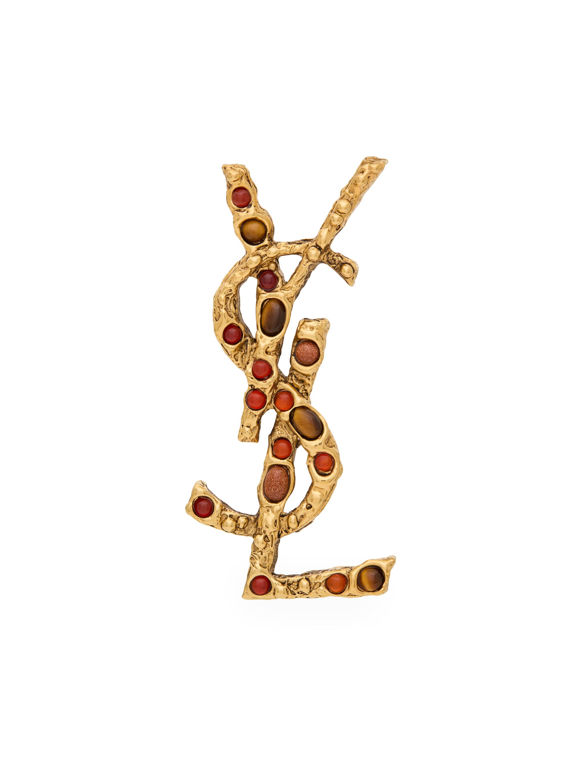 t*☆様 YSL ノベルティ　ブローチ Saint Laurent Cassandre Brooch in Tiger's Eye, Sunstone and Metal