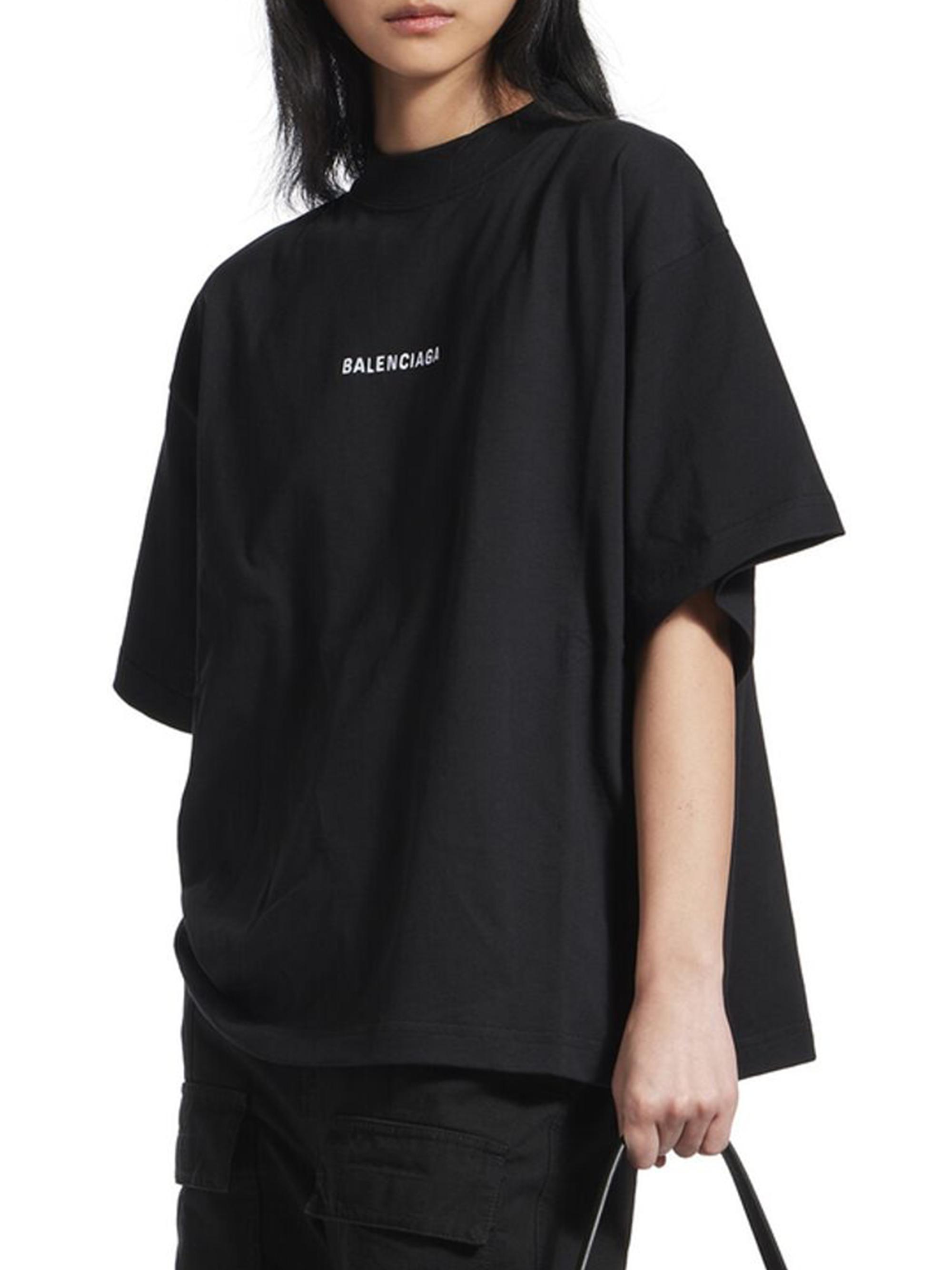 BALENCIAGA Tシャツ S ブラック　袋付き Women's Balenciaga Back Cropped T-shirt in Black/white | Balenciaga US