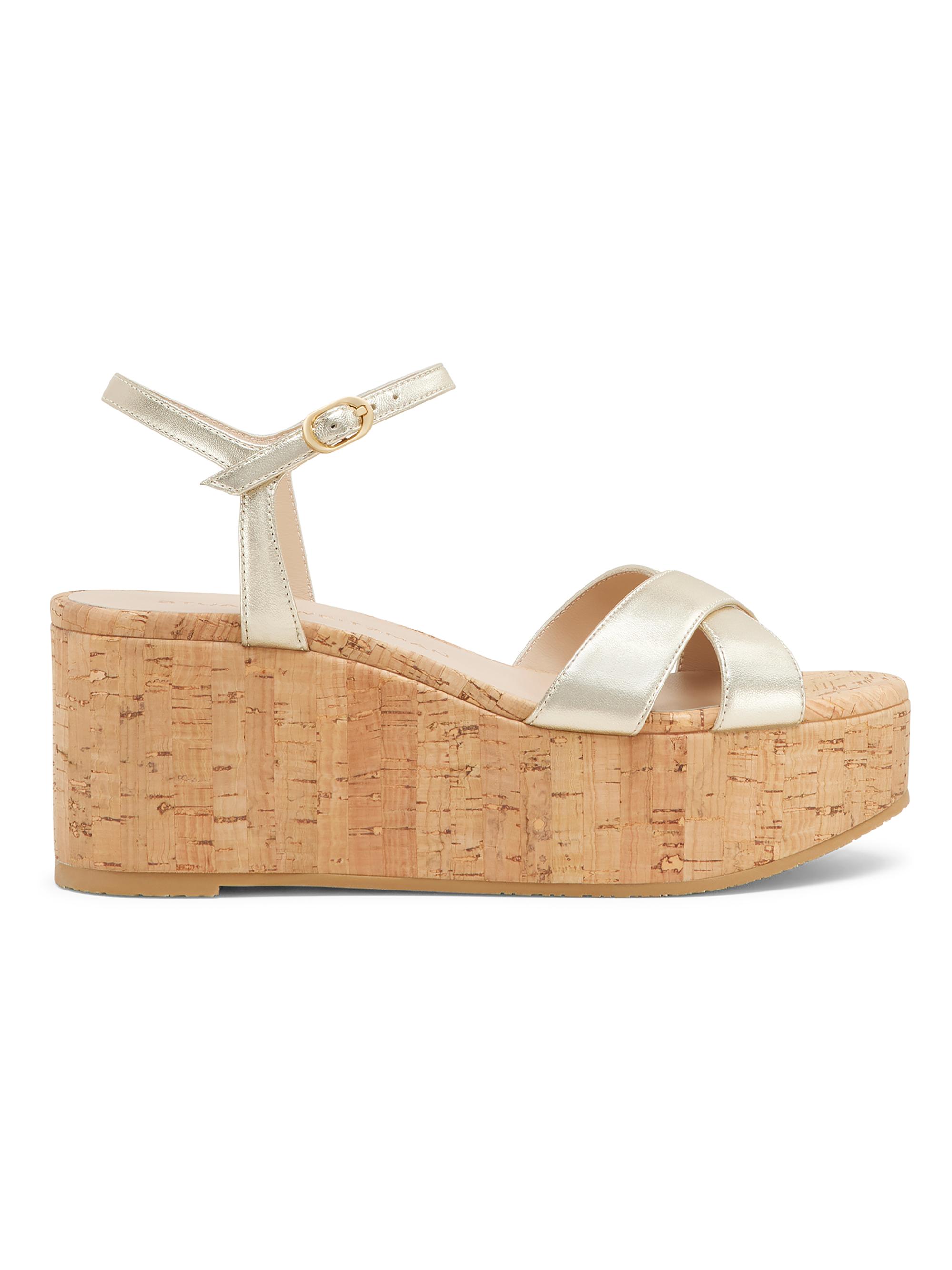 Stuart Weitzman Women's Dayna 65MM Wedge Leather Sandals - Light Gold