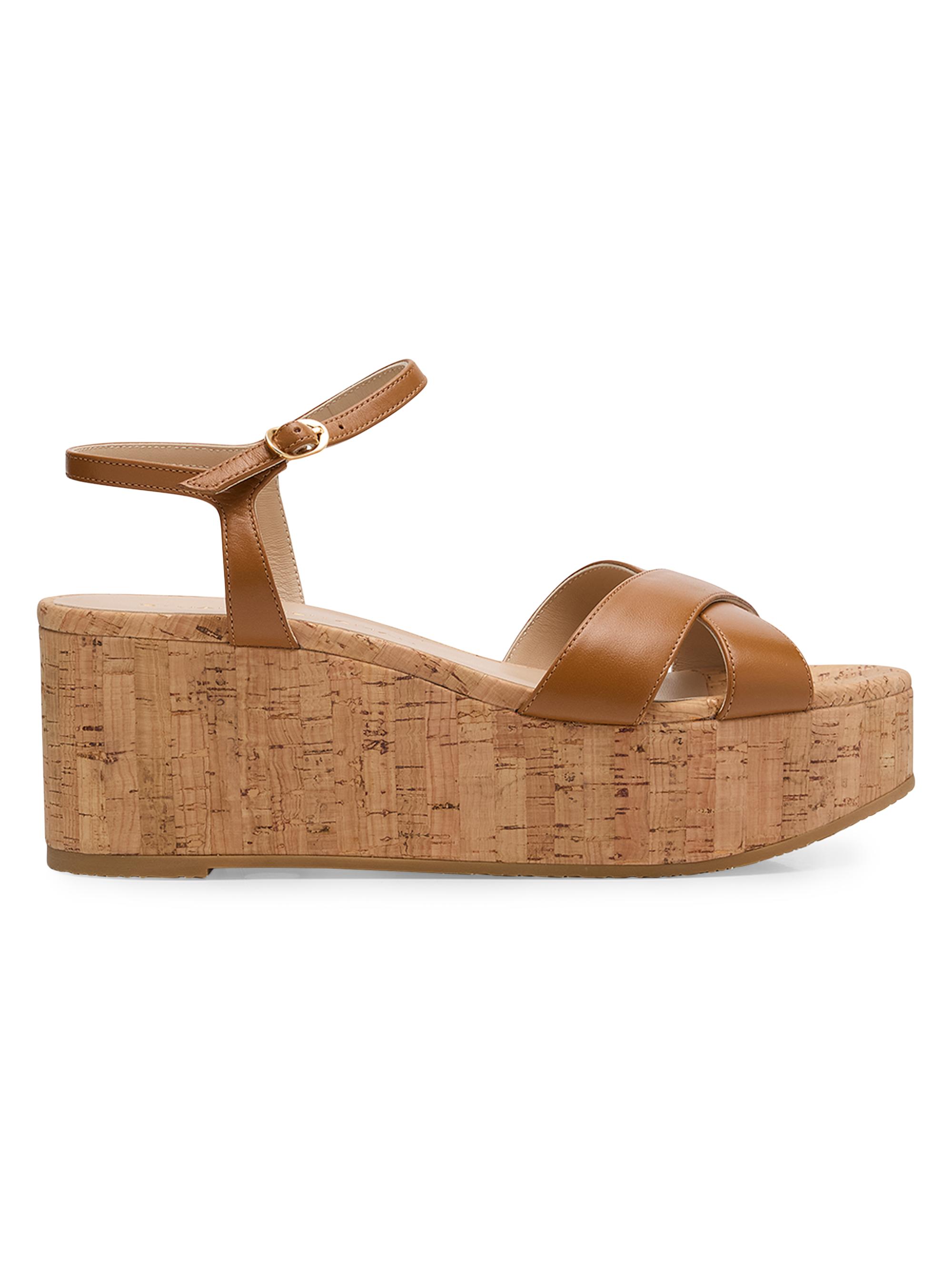 Stuart Weitzman Women's Dayna 65MM Wedge Leather Sandals - Brown