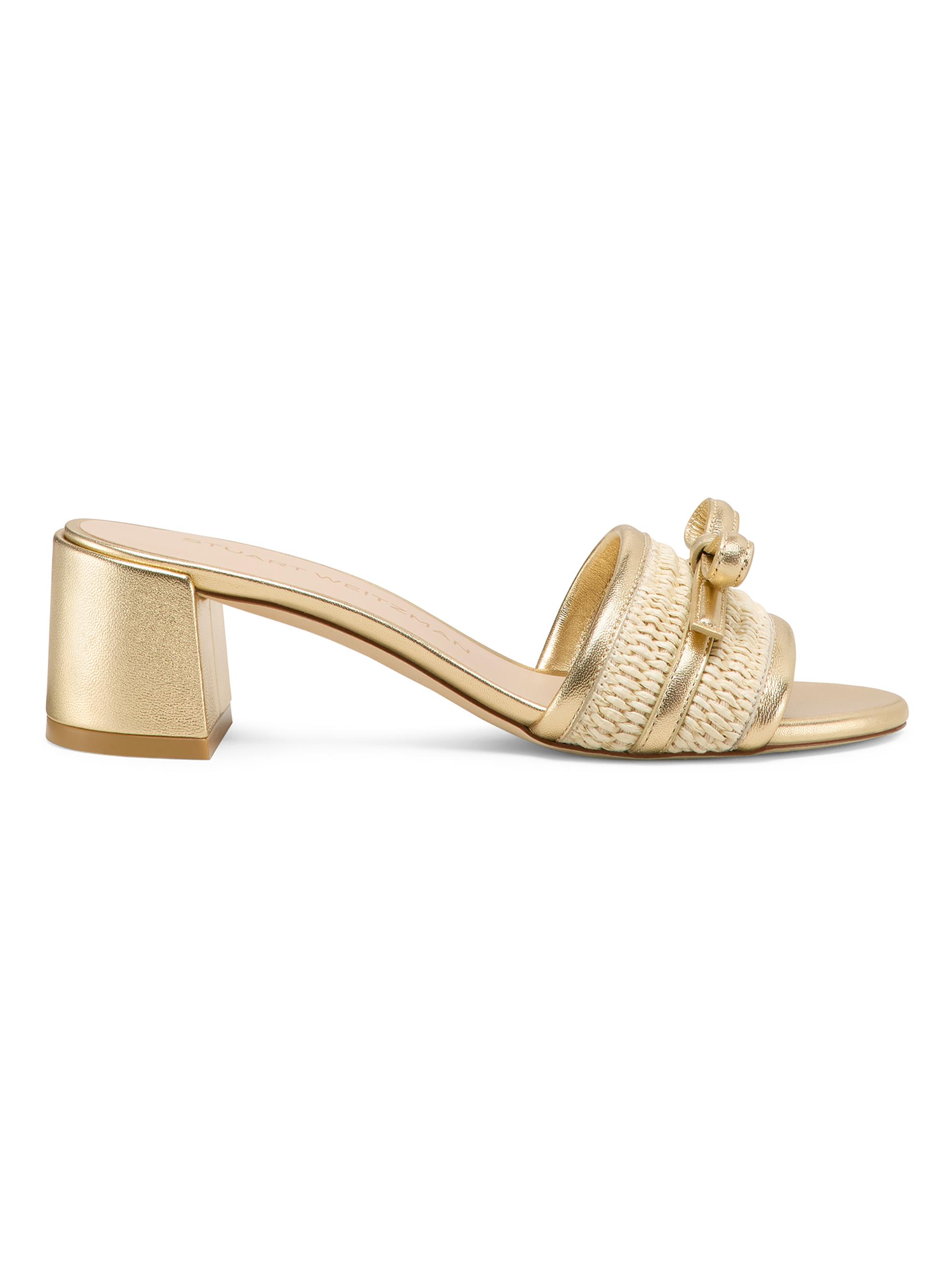 Stuart Weitzman Women's Felicity 50MM Metallic Leather Sandals - Golden Natural
