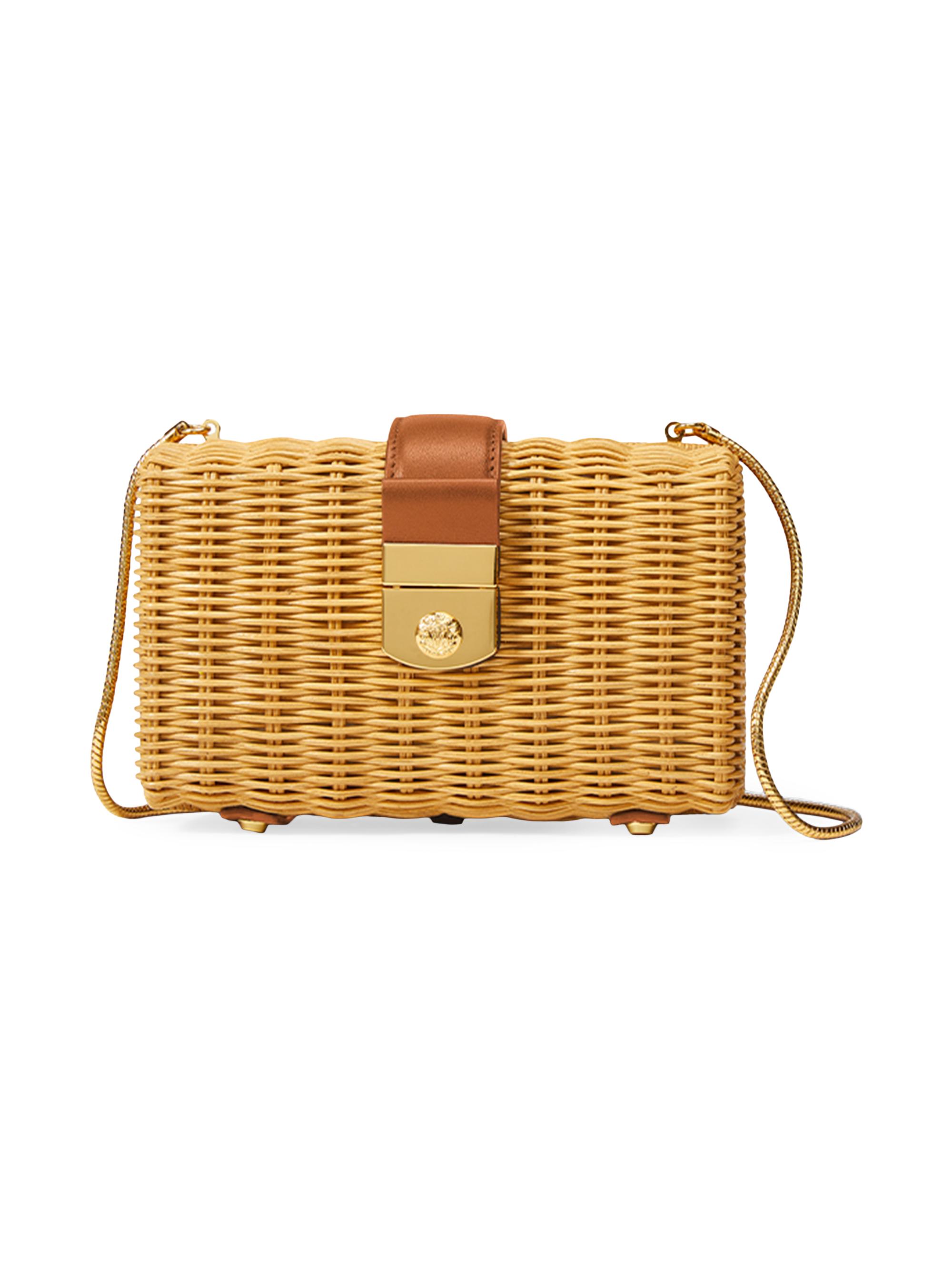 Veronica Beard Lock Box Rattan & Leather Clutch | Saks Fifth Avenue