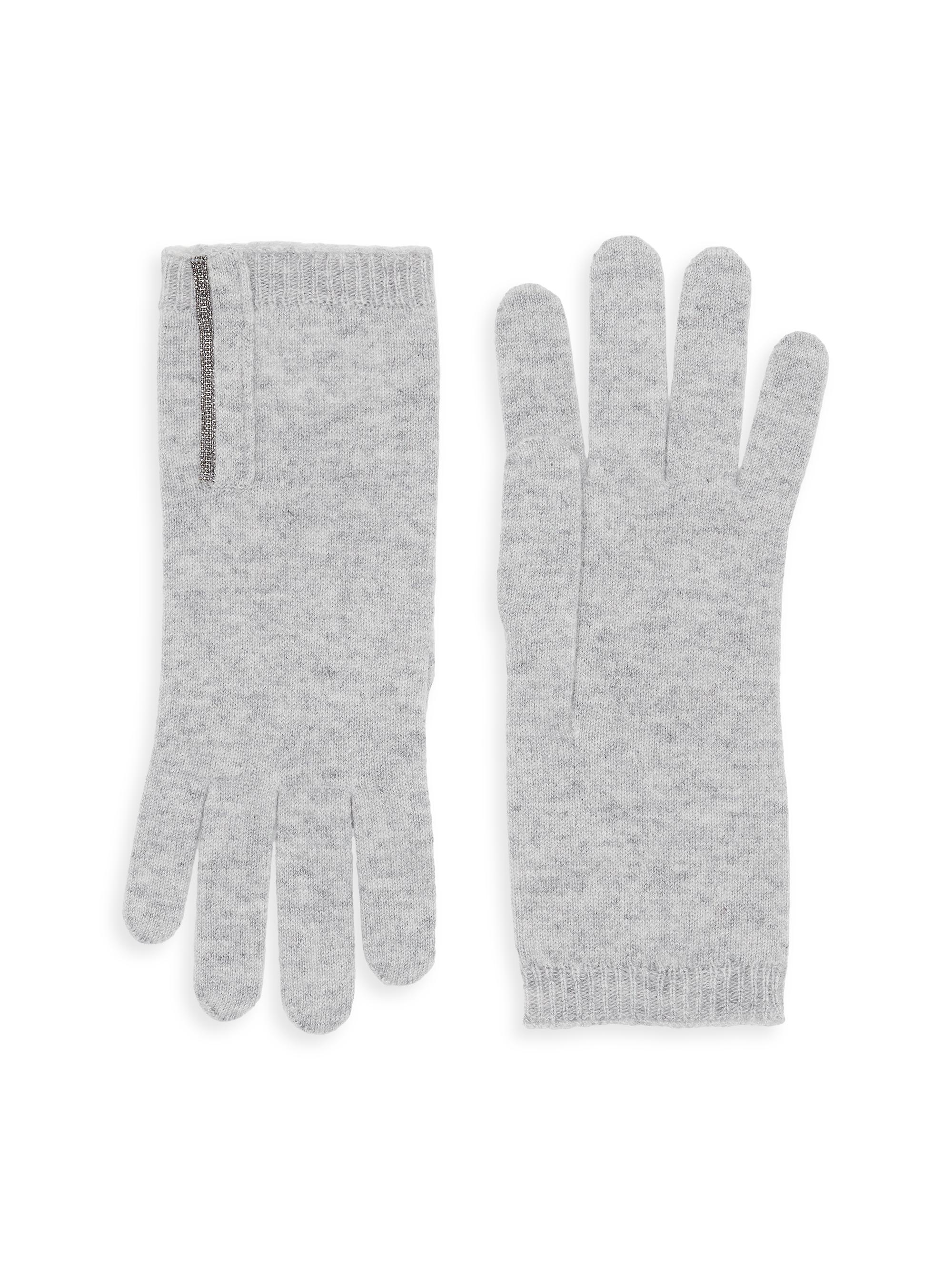 Brunello Cucinelli Women's Cashmere Knit Gloves with Monili - Pebble