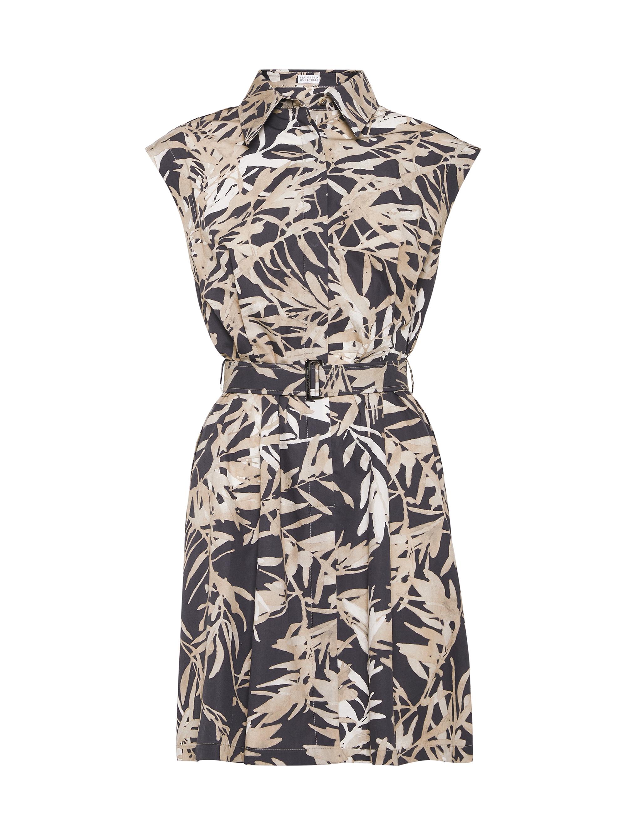 Brunello Cucinelli Women's Cotton Herbarium Print Poplin Belted Mini Shirt Dress - Charcoal