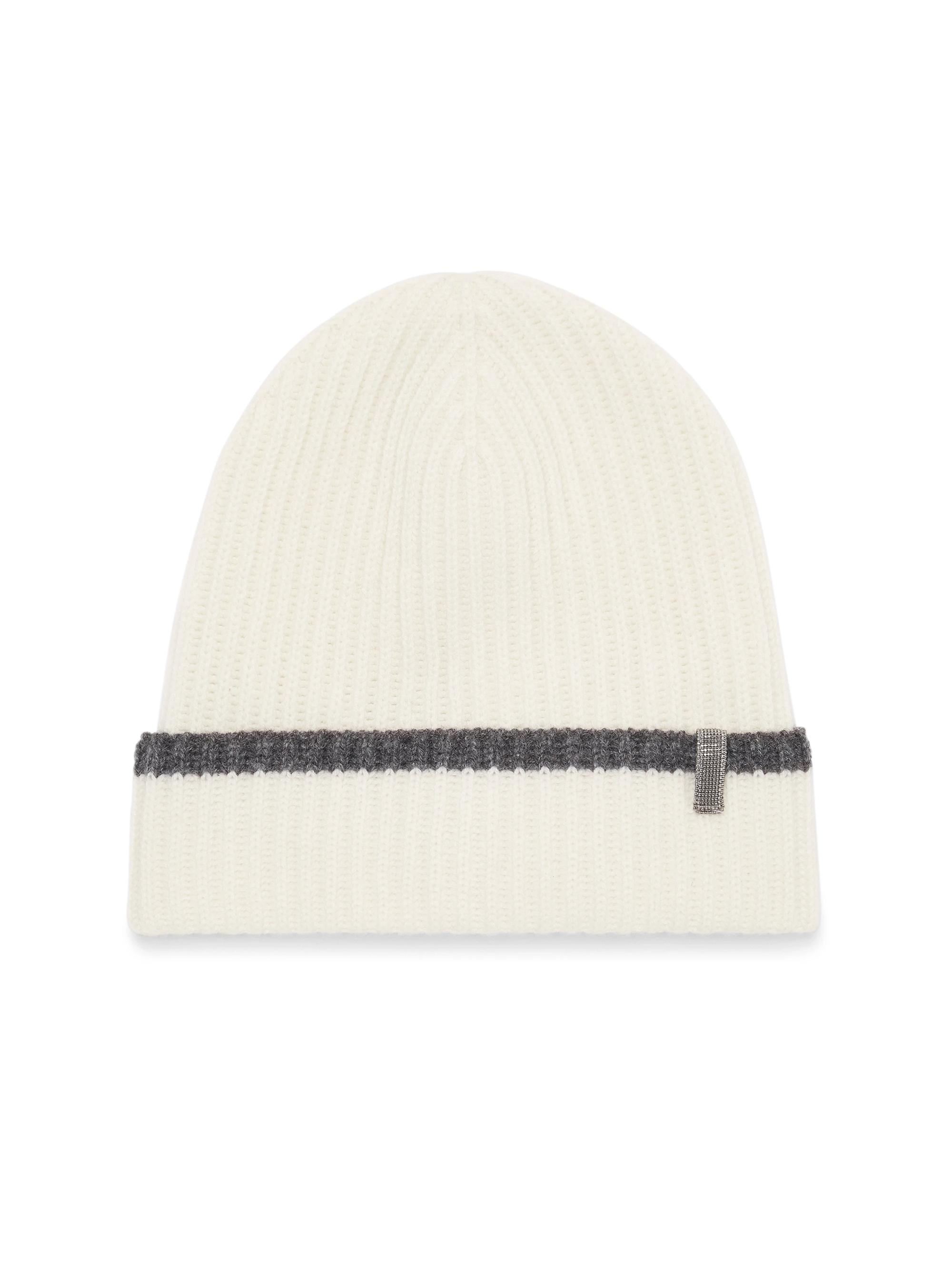 Brunello Cucinelli Women's Cashmere English Rib Knit Beanie with Monili - Lead