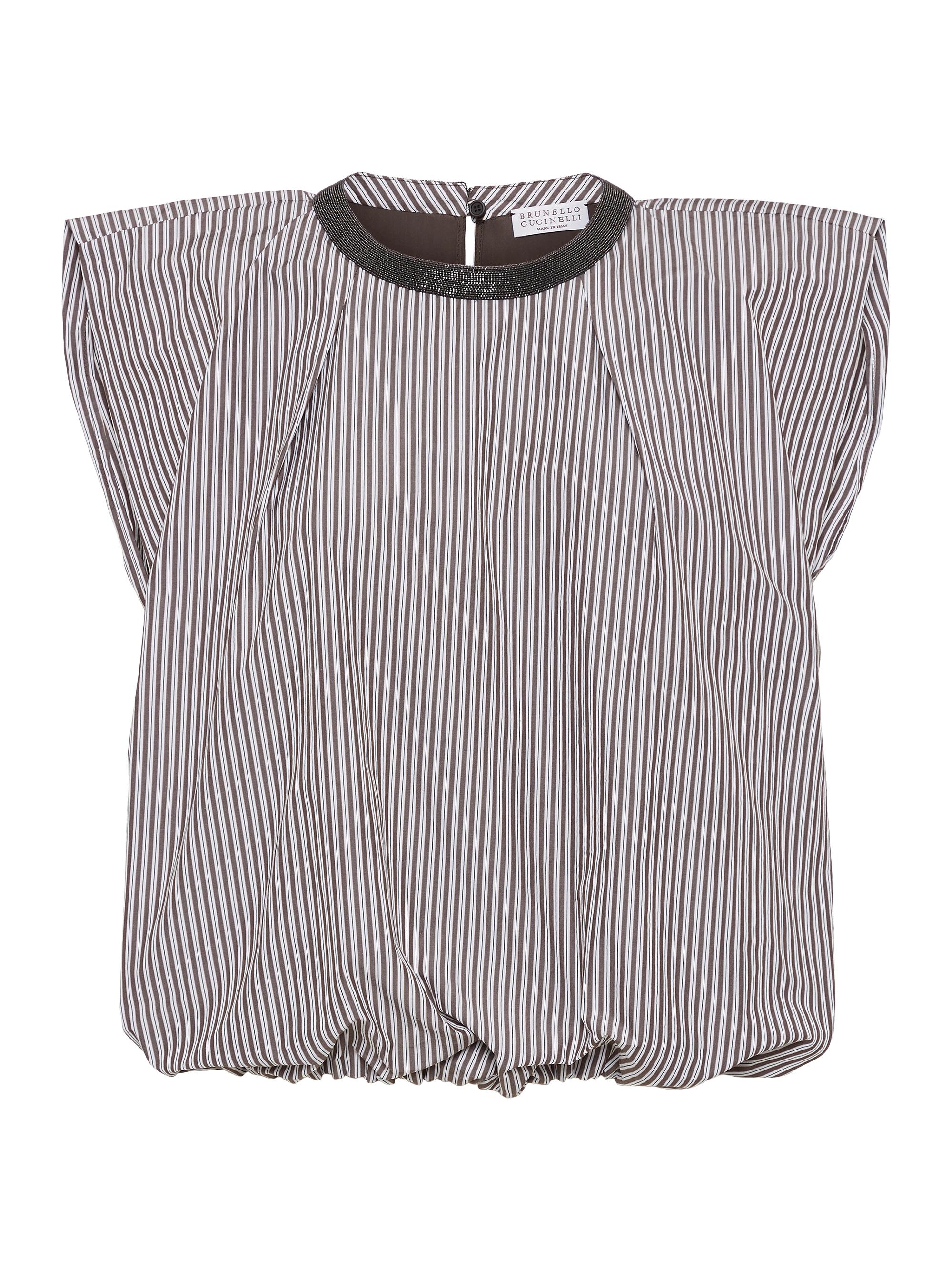Brunello Cucinelli Women's Multi Stripe Poplin Balloon Top - Chocolate