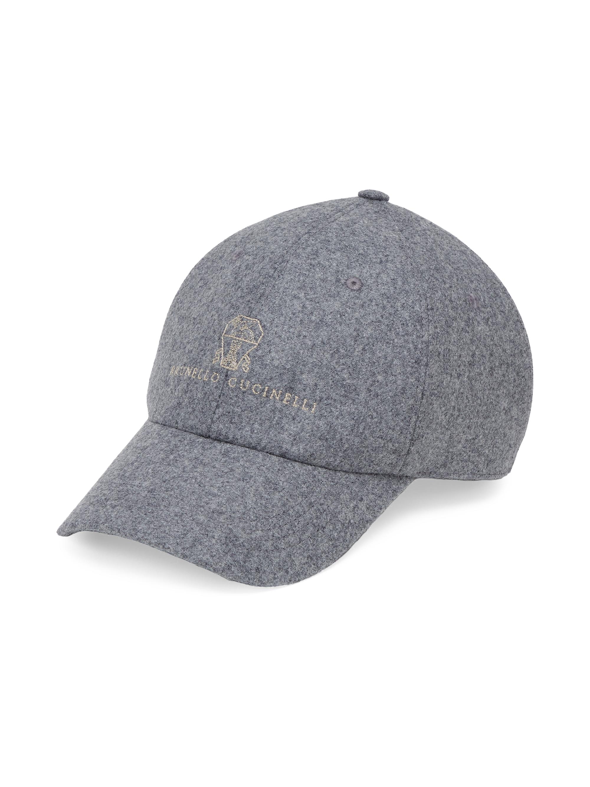 Brunello Cucinelli Men's Virgin Wool Flannel Baseball Cap with Embroidery - Medium Grey